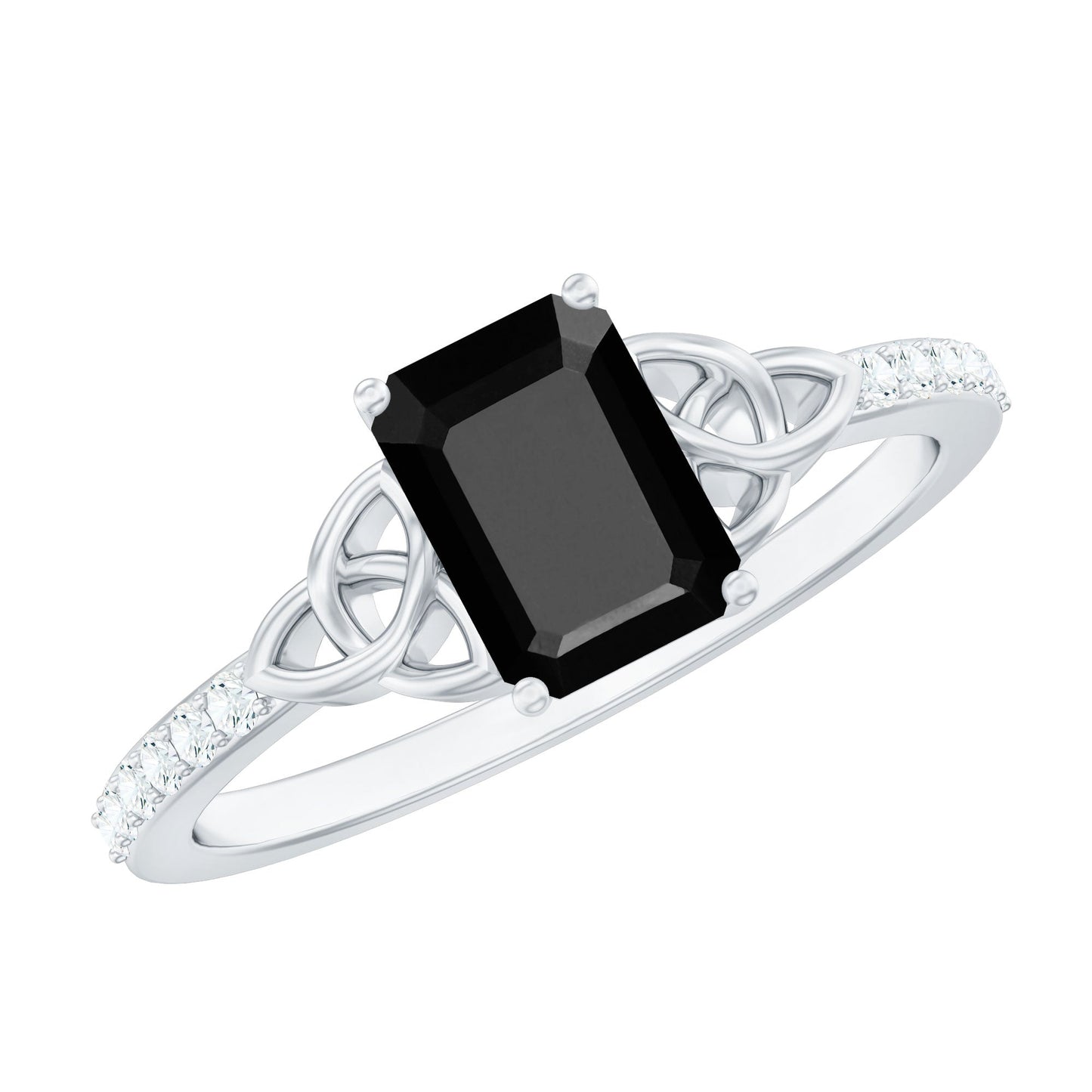1.8 Carat Emerald Cut Black Onyx Celtic Engagement Ring with Diamond