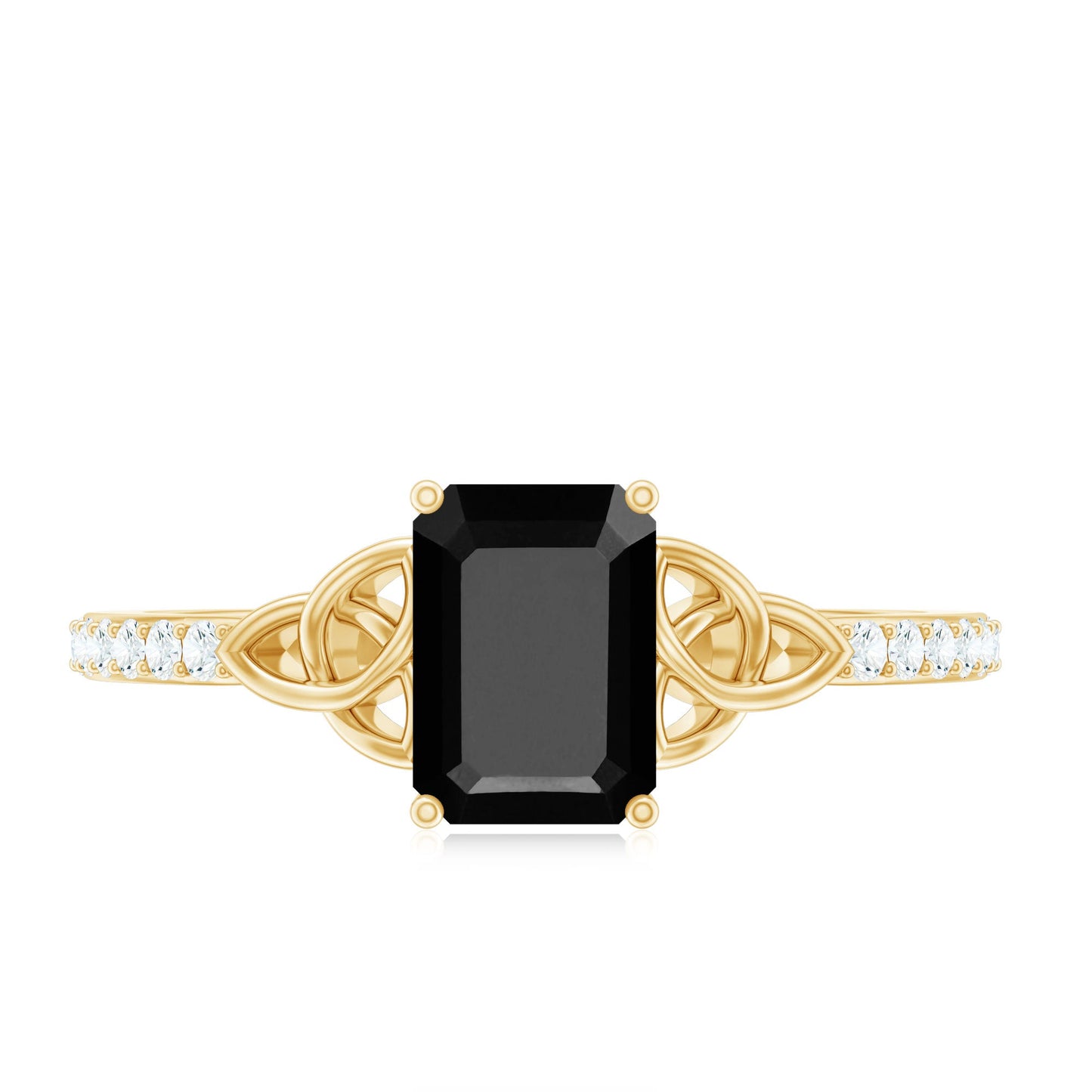 1.8 Carat Emerald Cut Black Onyx Celtic Engagement Ring with Diamond