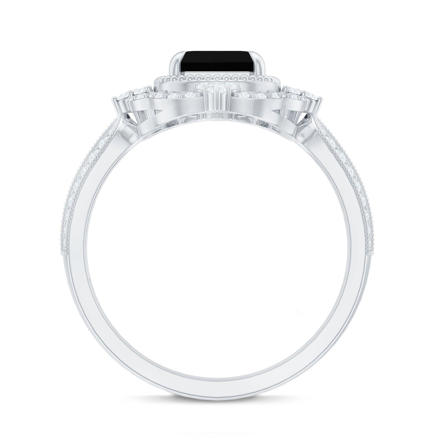1.68 Carat Emerald Cut Lab Grown Black Diamond Retro Engagement Ring with White Diamond
