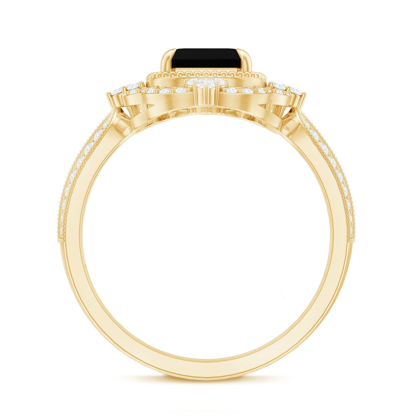 1.68 Carat Emerald Cut Lab Grown Black Diamond Retro Engagement Ring with White Diamond