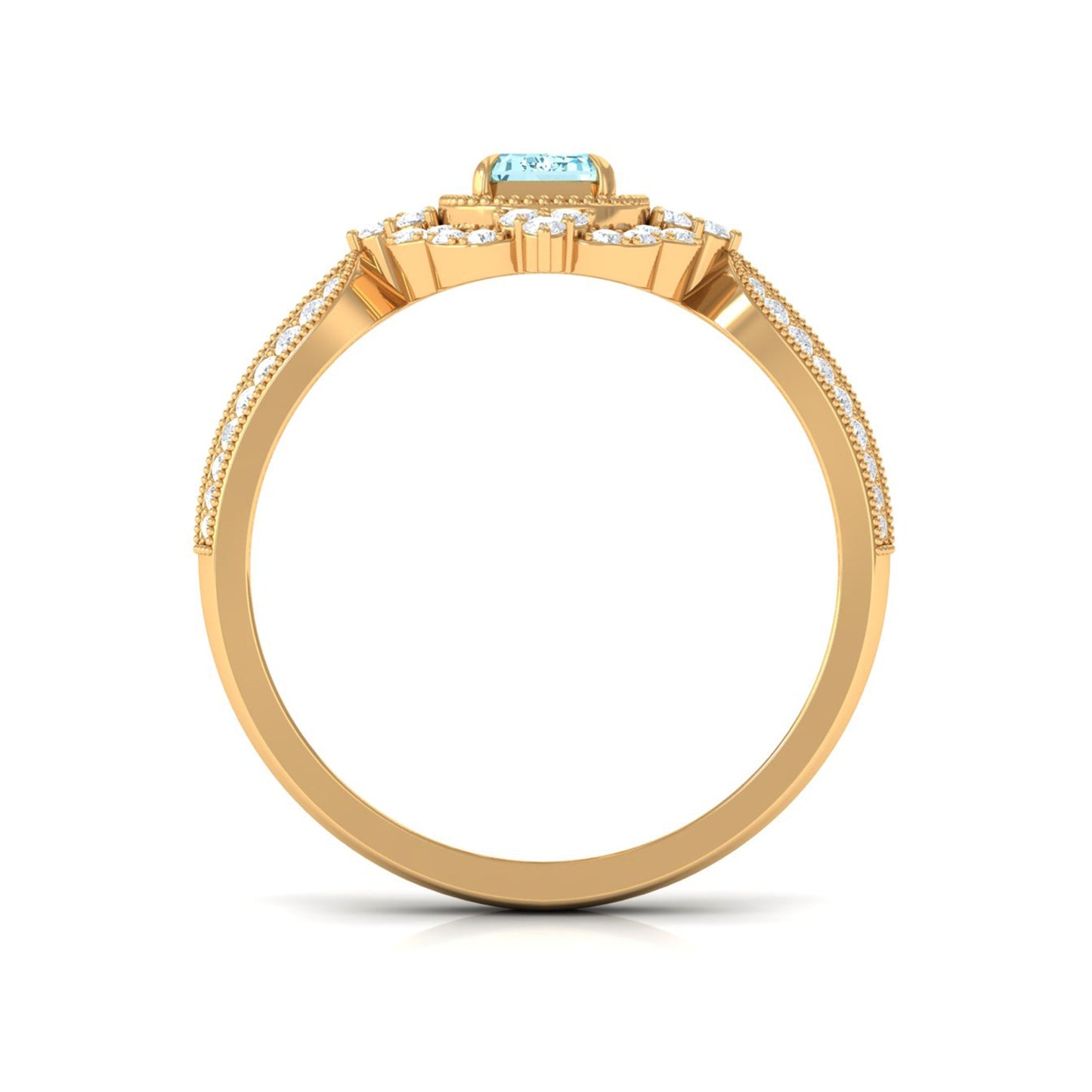 Real Emerald Cut Aquamarine Vintage Looking Engagement Ring with Diamond