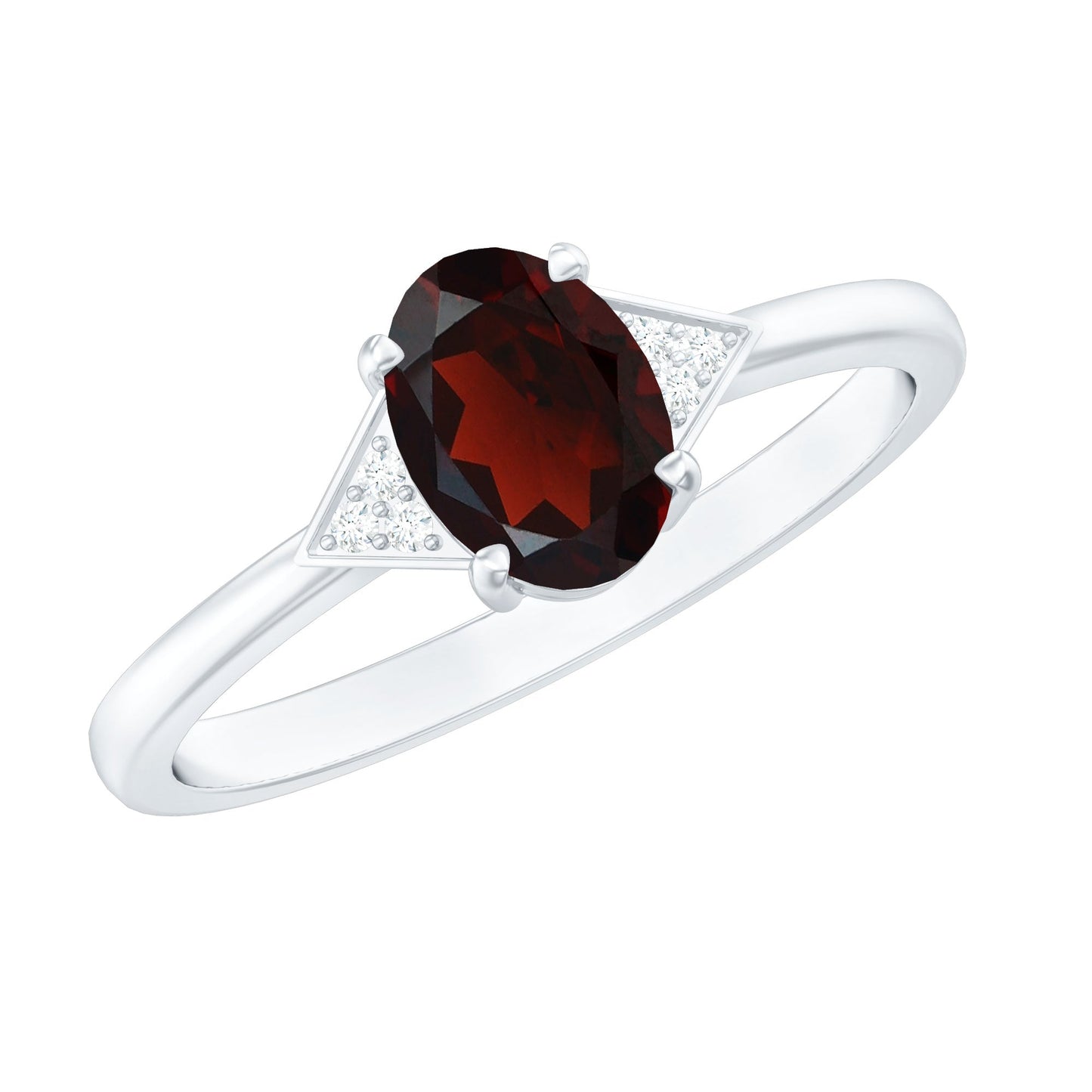 Natural Garnet Oval Shaped Engagement Ring with Diamond Trio
