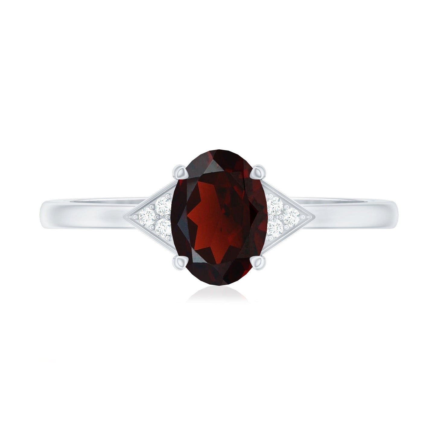Natural Garnet Oval Shaped Engagement Ring with Diamond Trio