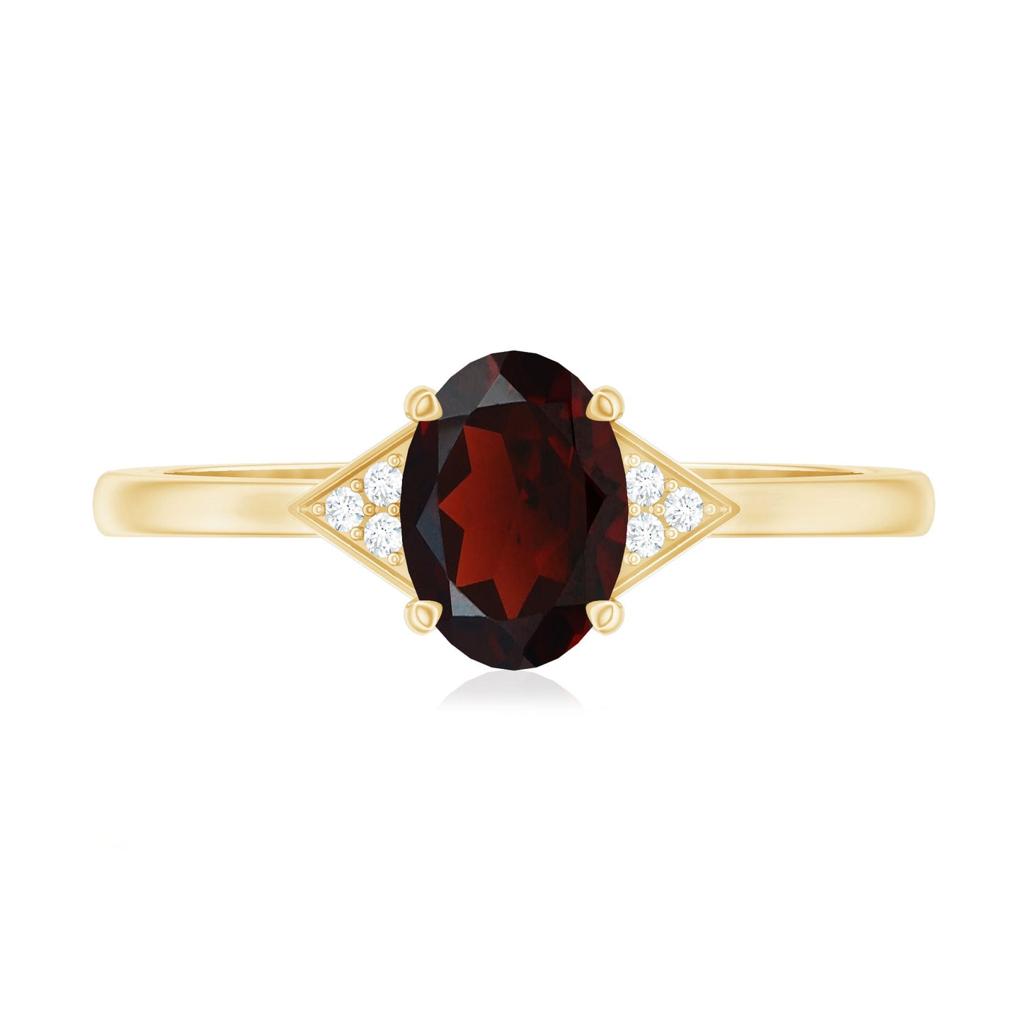 Natural Garnet Oval Shaped Engagement Ring with Diamond Trio