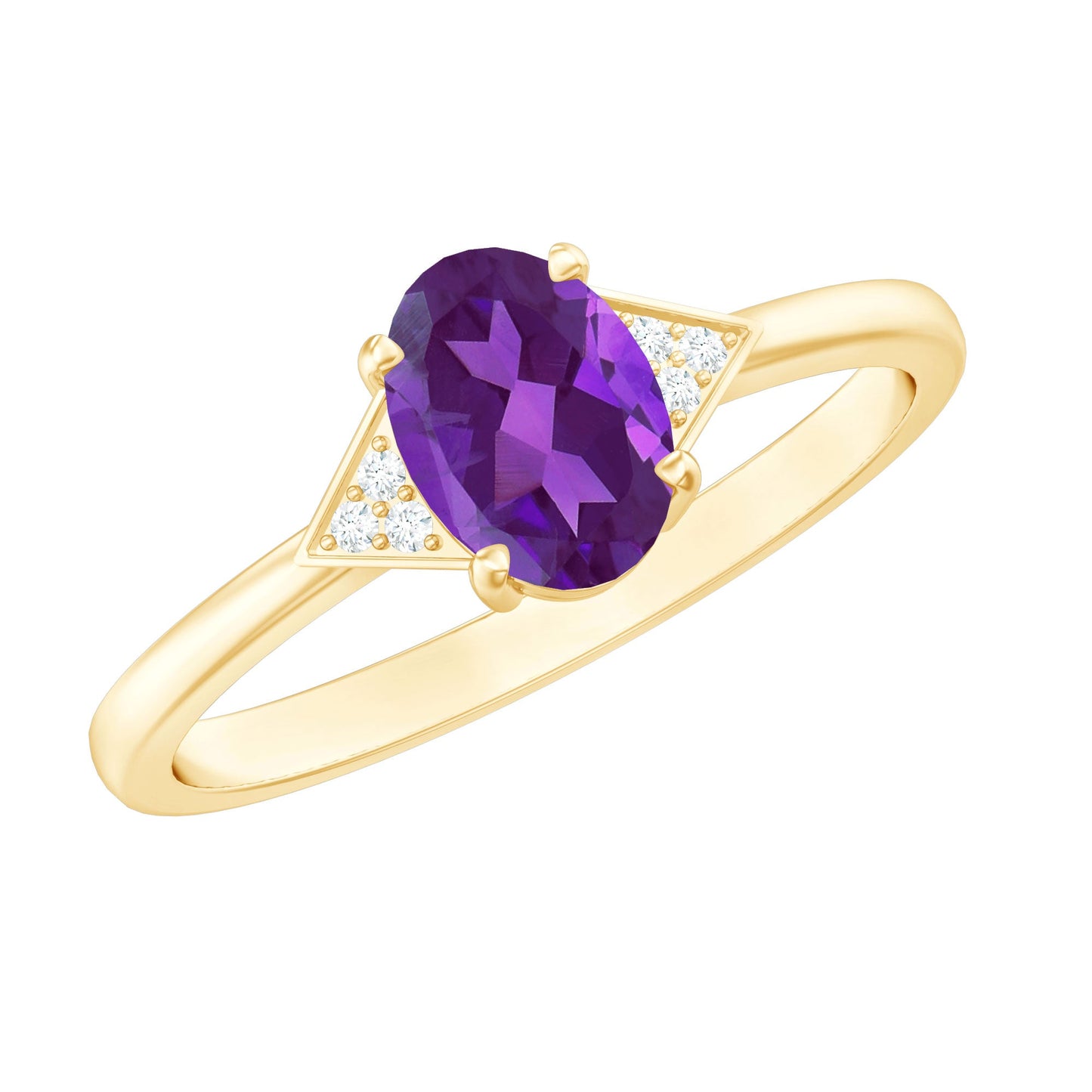 Natural 1 Carat Amethyst Oval Engagement Ring with Diamond Trio