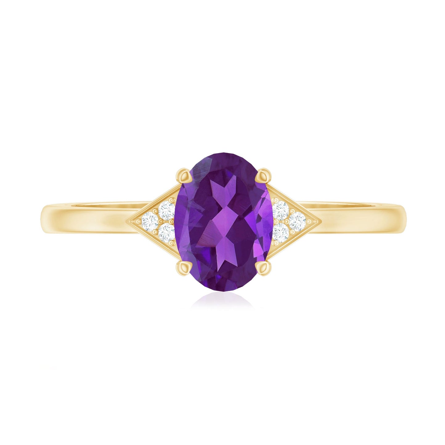 Natural 1 Carat Amethyst Oval Engagement Ring with Diamond Trio