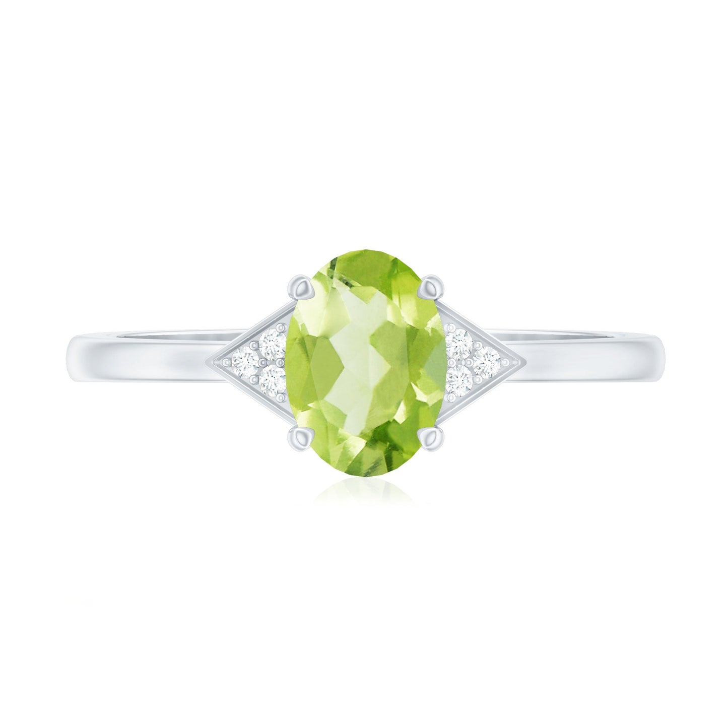 Natural Solitaire 1 Carat Peridot Oval Engagement Ring with Diamond