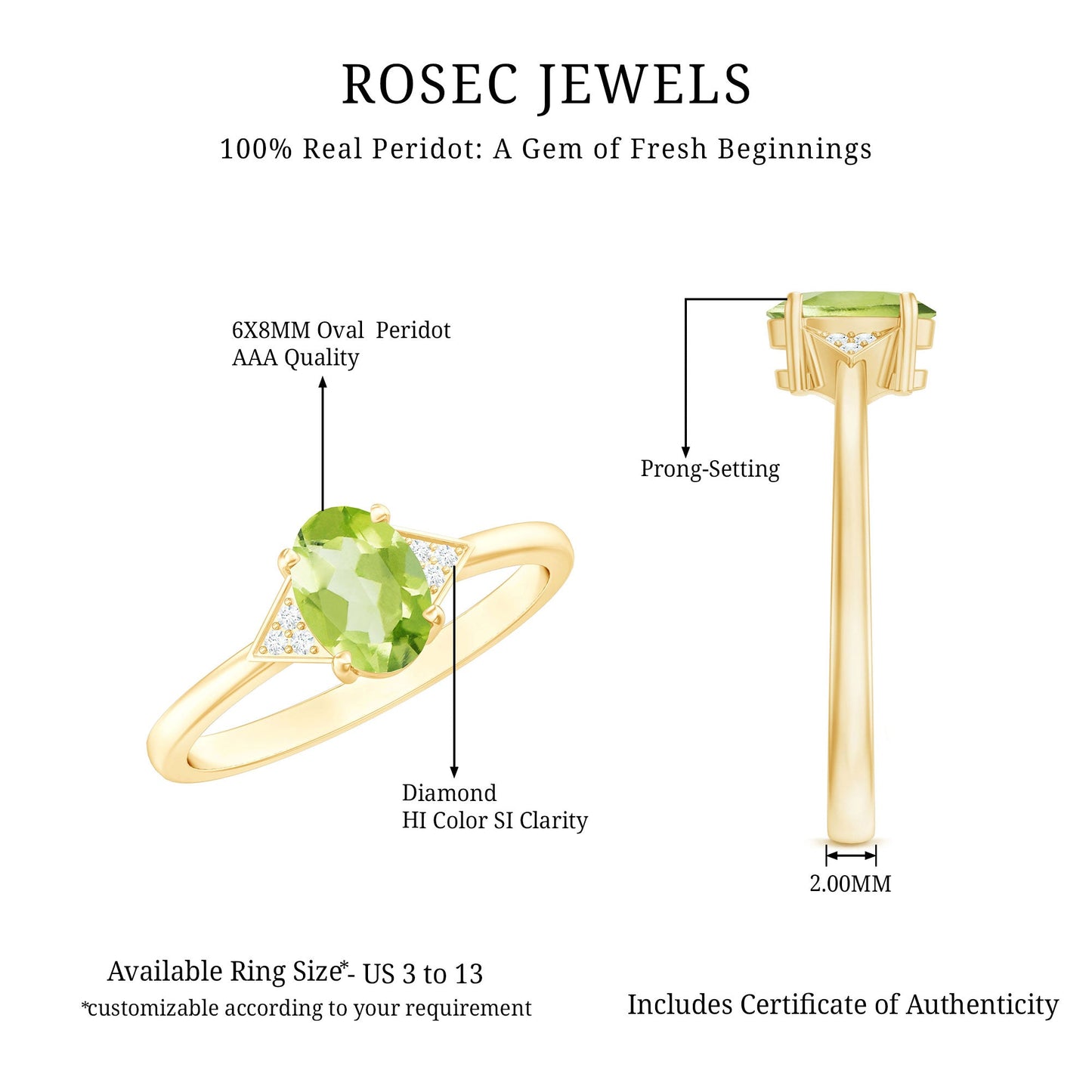 Natural Solitaire 1 Carat Peridot Oval Engagement Ring with Diamond