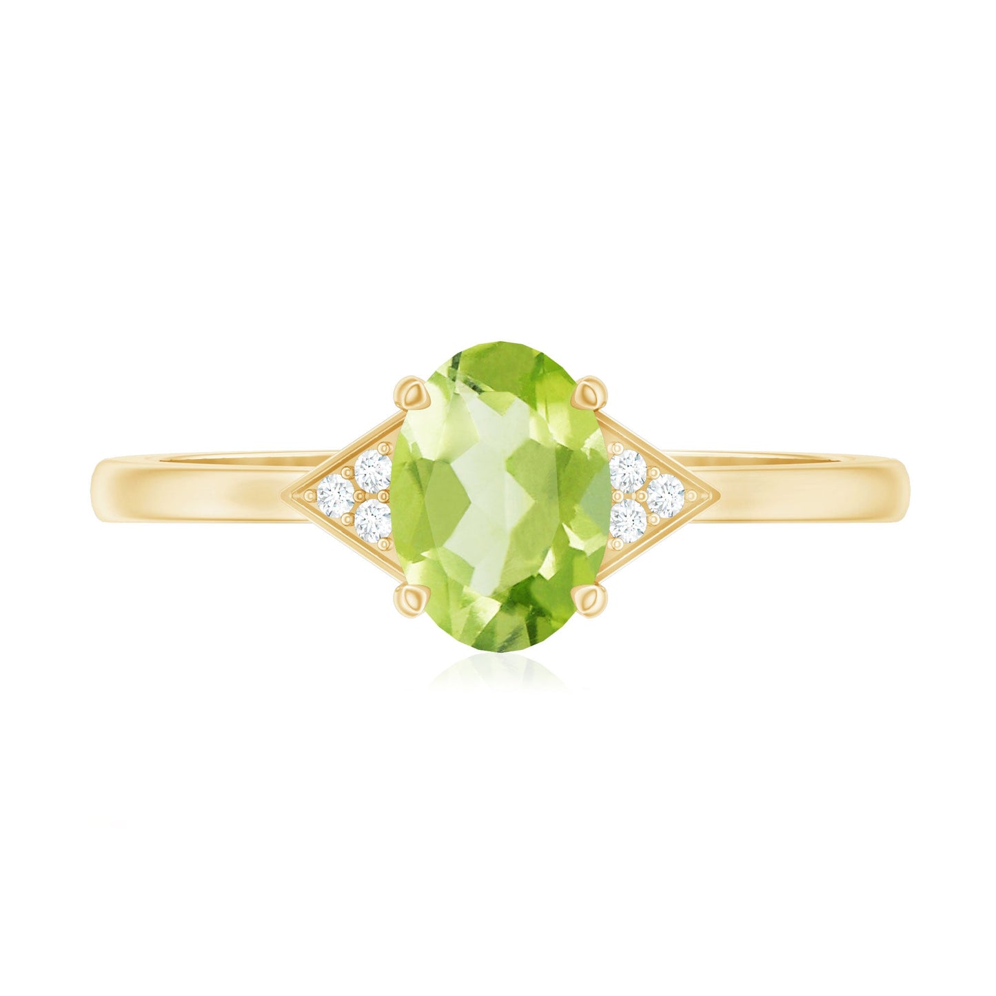 Natural Solitaire 1 Carat Peridot Oval Engagement Ring with Diamond