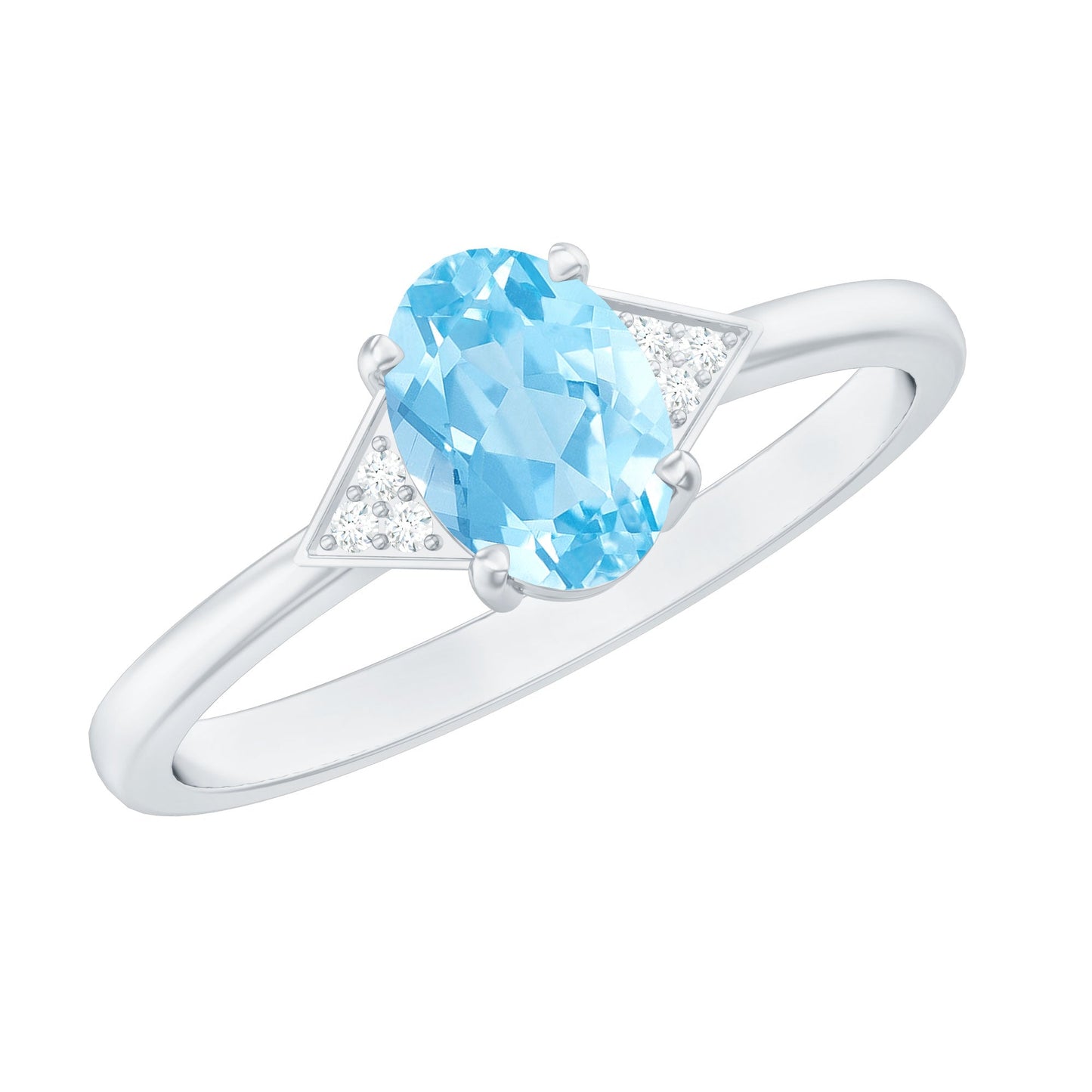 Genuine 1 Carat Aquamarine Oval Engagement Ring with Diamond