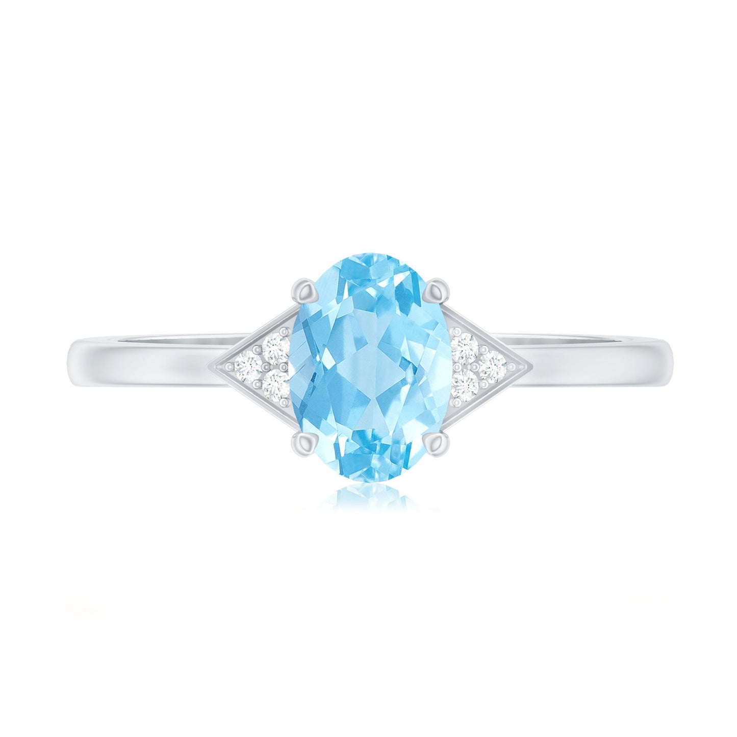 Genuine 1 Carat Aquamarine Oval Engagement Ring with Diamond