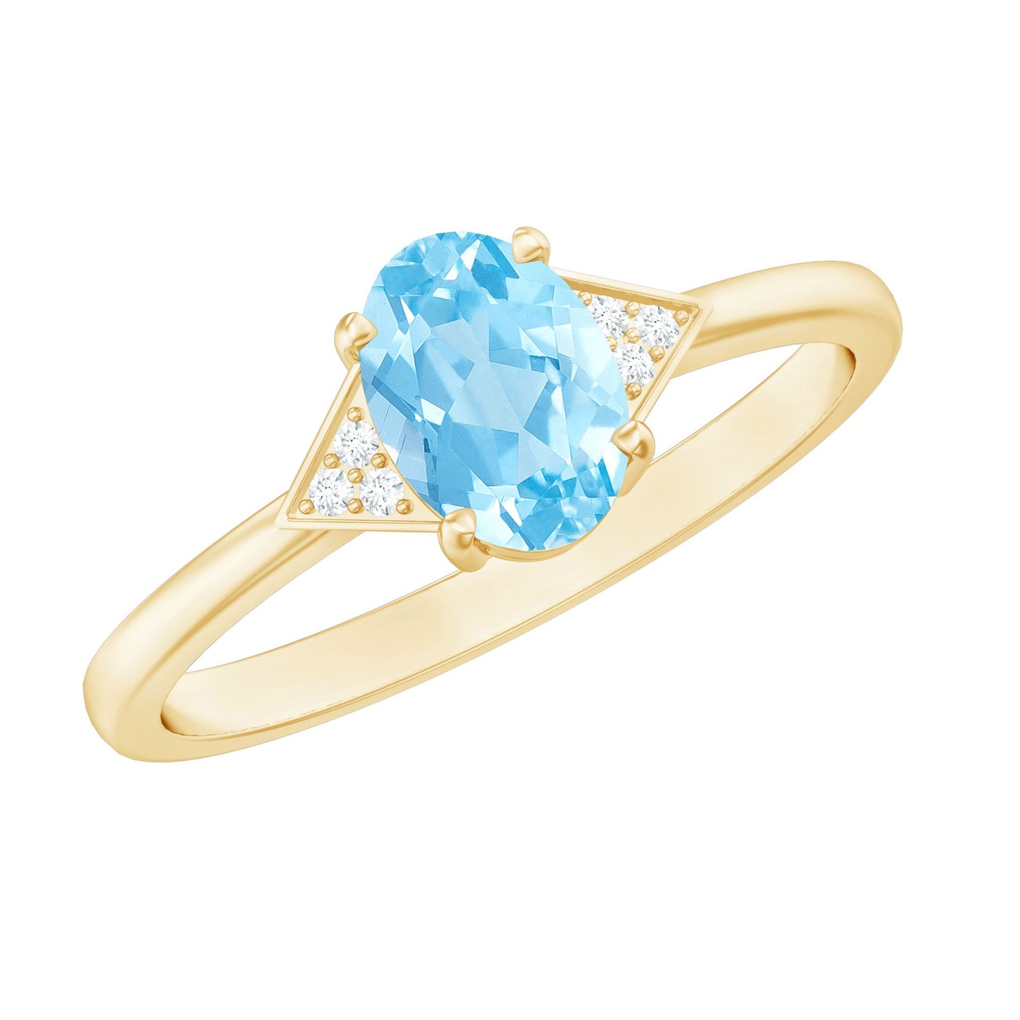 Genuine 1 Carat Aquamarine Oval Engagement Ring with Diamond