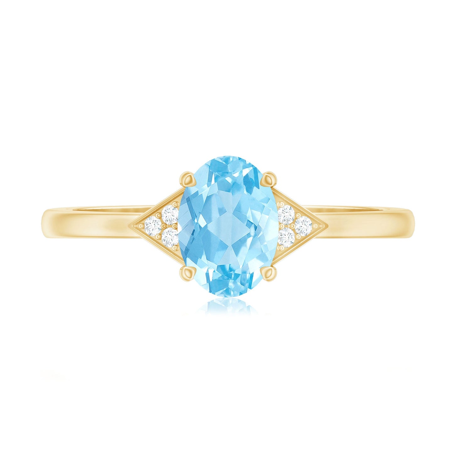 Genuine 1 Carat Aquamarine Oval Engagement Ring with Diamond