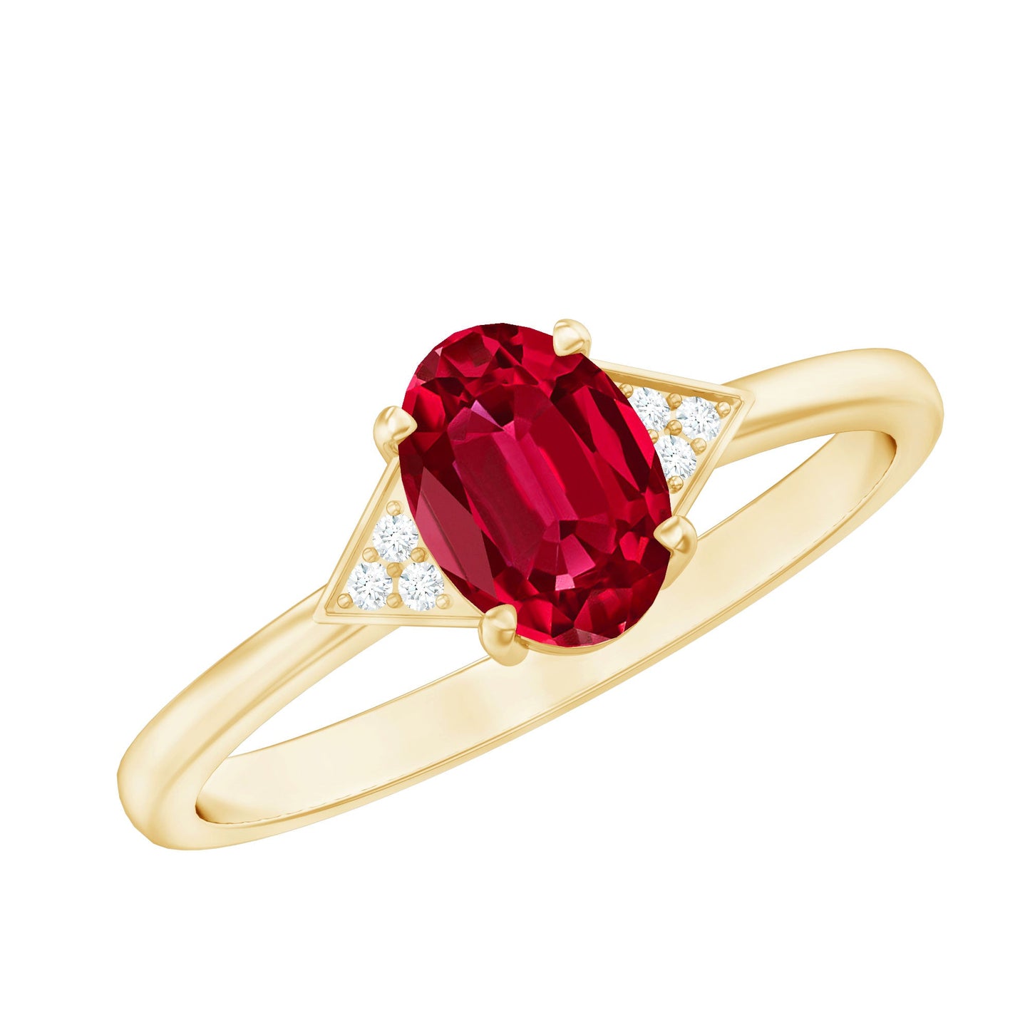 1.5 Carat Oval Lab Created Ruby Solitaire Ring with Diamonds