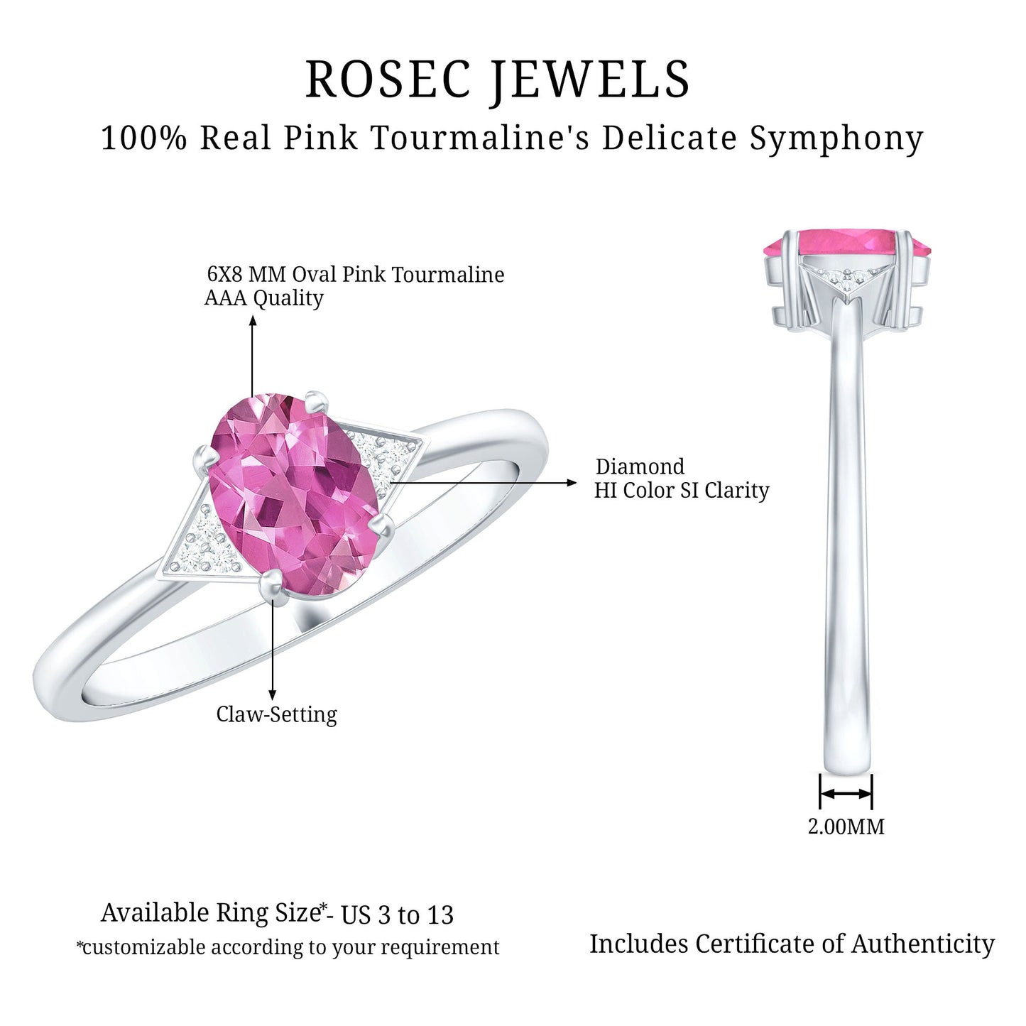 1 Carat Pink Tourmaline Oval Engagement Ring with Diamond