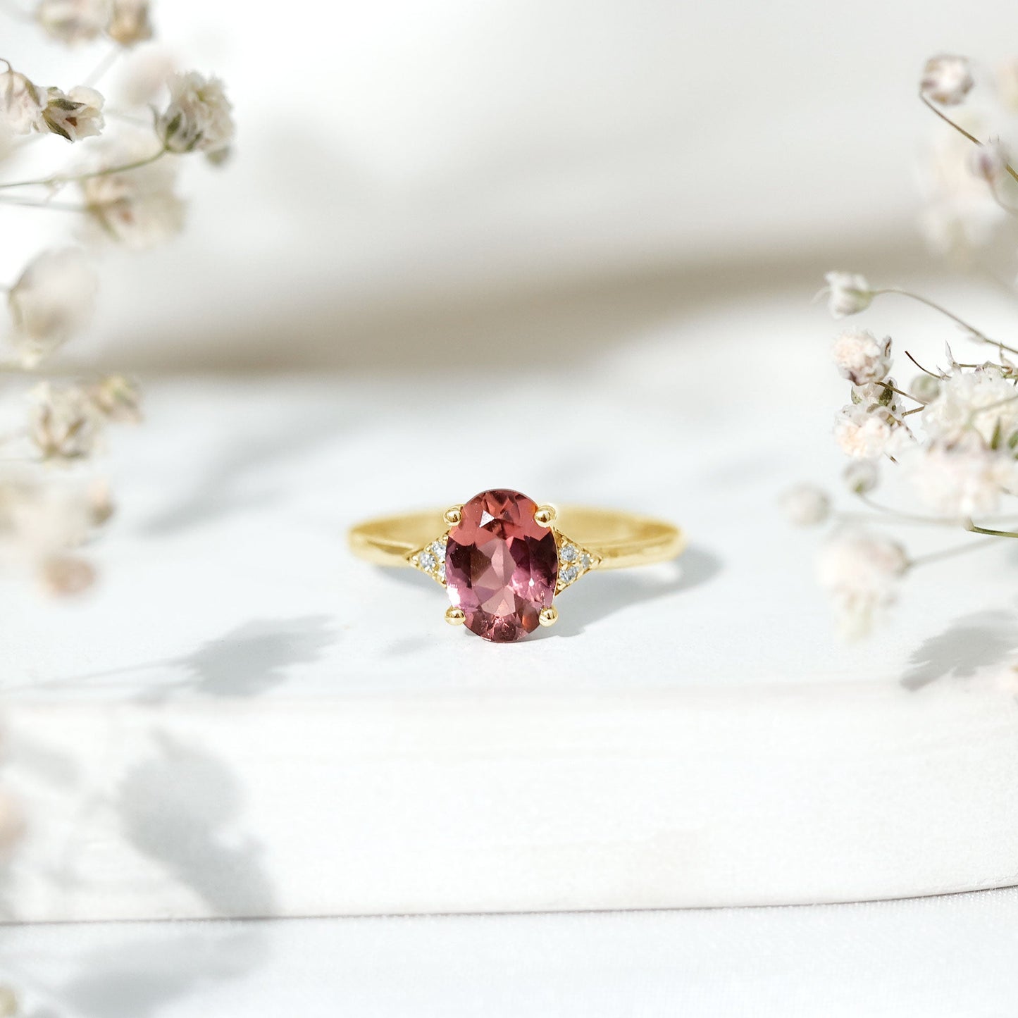 1 Carat Pink Tourmaline Oval Engagement Ring with Diamond