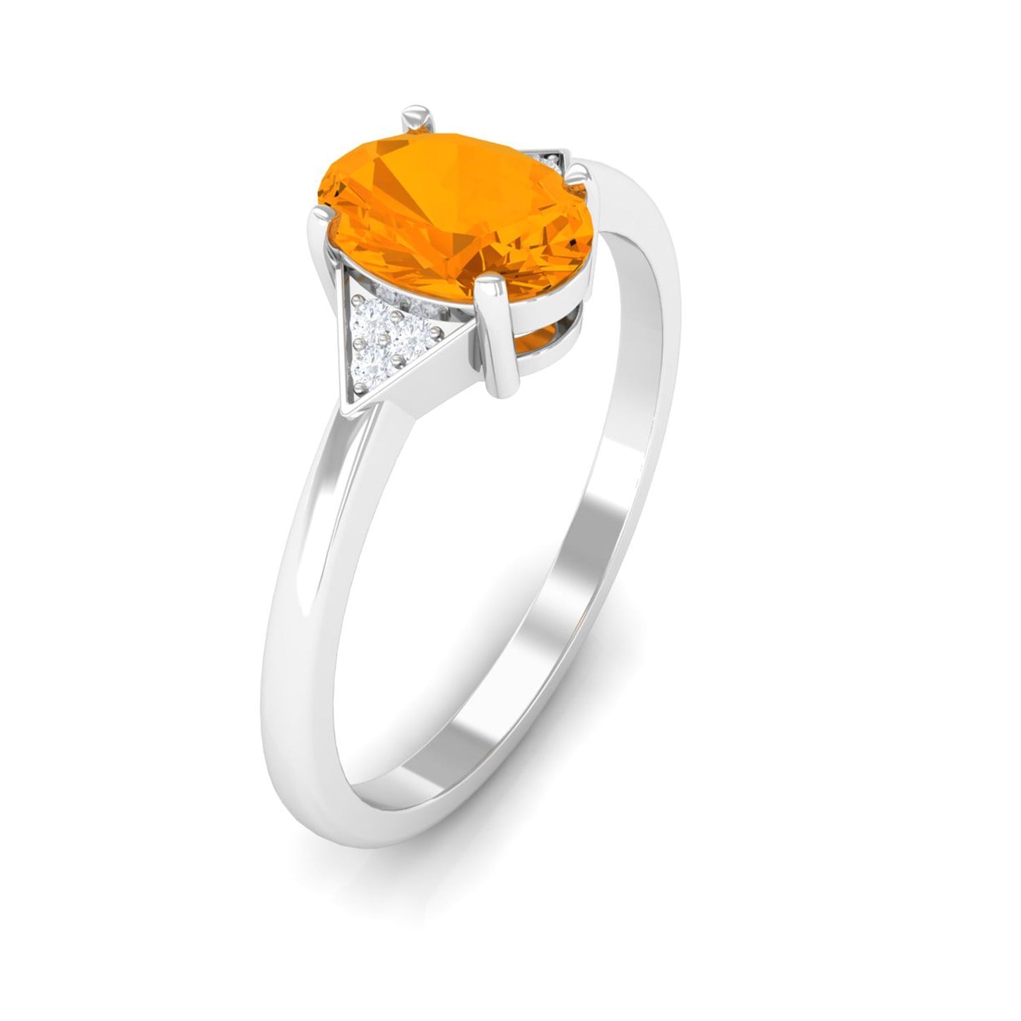 0.6 Carat Oval Fire Opal Solitaire Ring with Diamond Accent