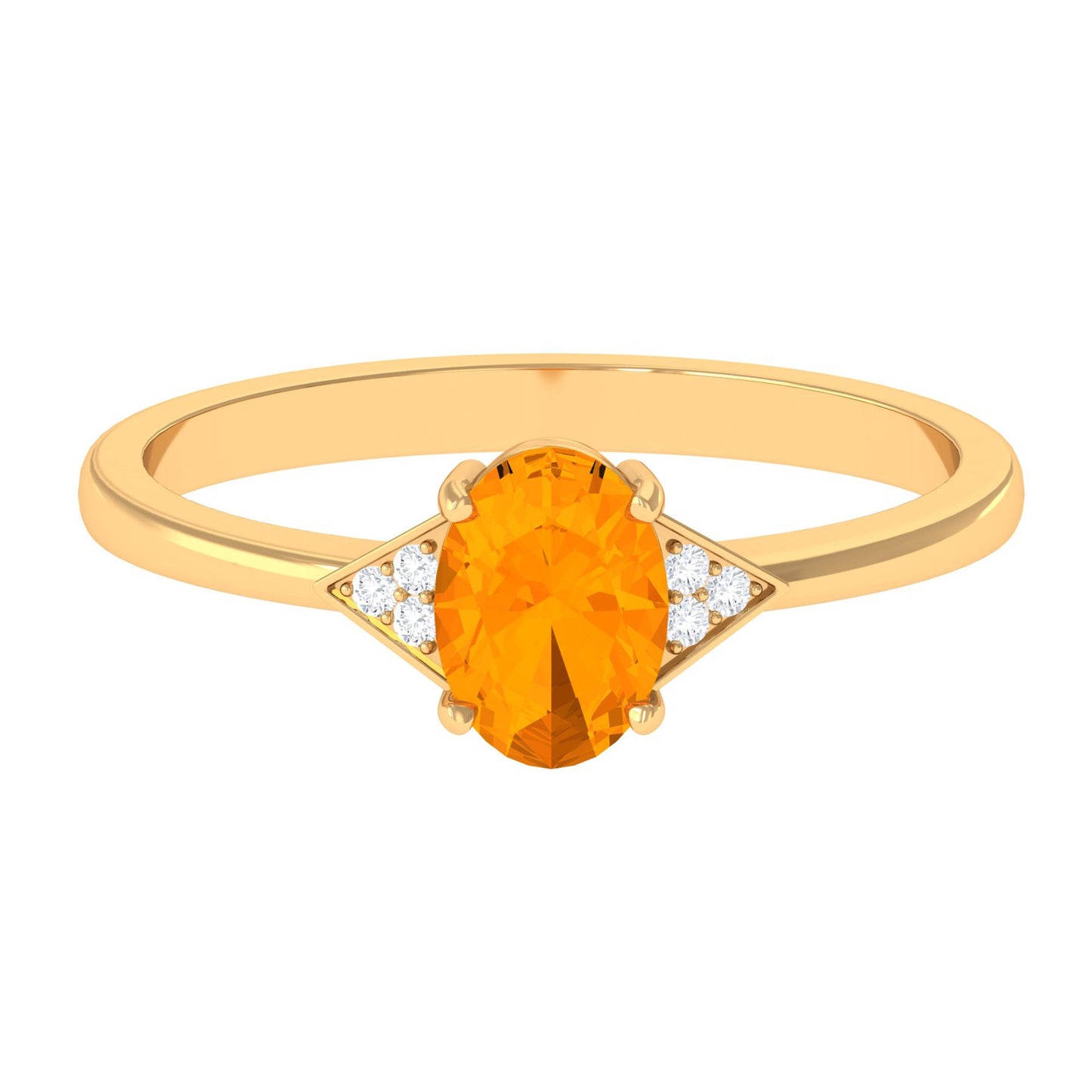 0.6 Carat Oval Fire Opal Solitaire Ring with Diamond Accent