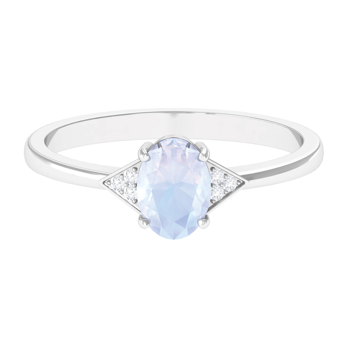 0.6 Carat Oval Moonstone Solitaire Ring with Diamond Accent