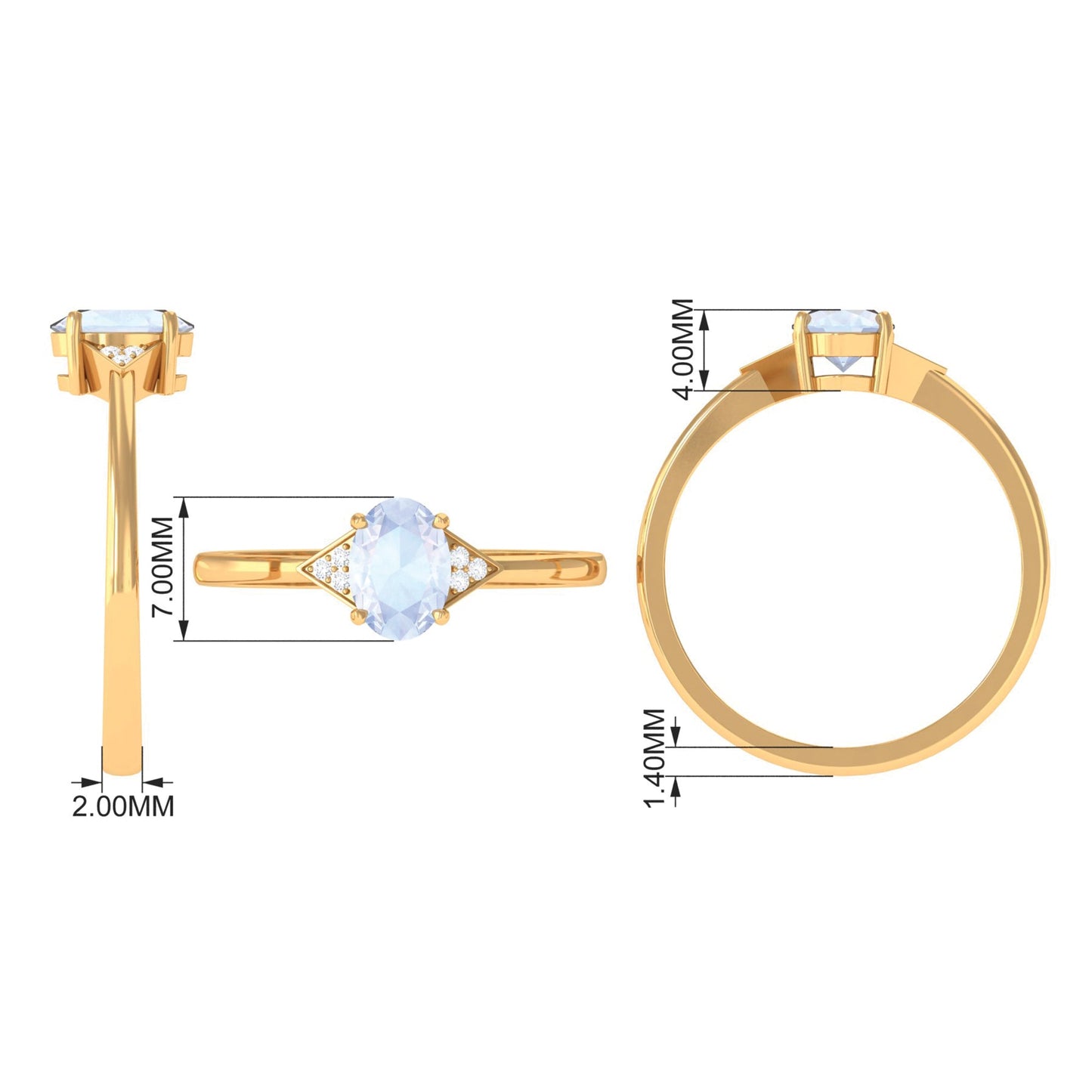 0.6 Carat Oval Moonstone Solitaire Ring with Diamond Accent