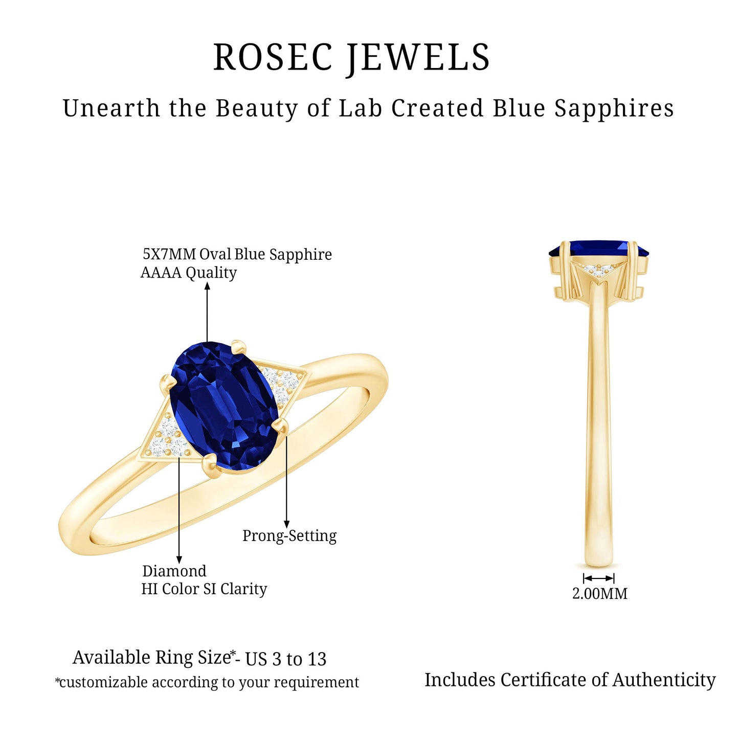 Certified 1 Carat Lab Grown Blue Sapphire Oval Engagement Ring with Diamond Trio