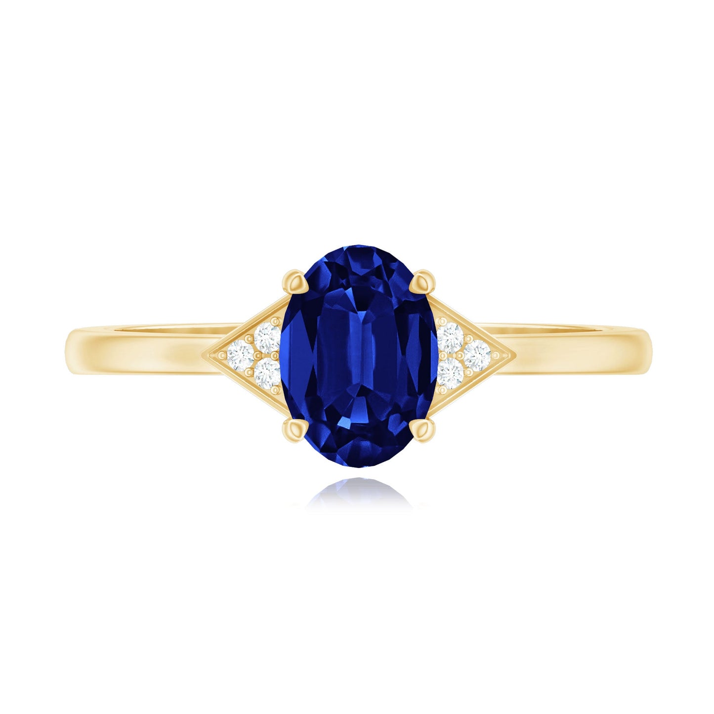 Certified 1 Carat Lab Grown Blue Sapphire Oval Engagement Ring with Diamond Trio