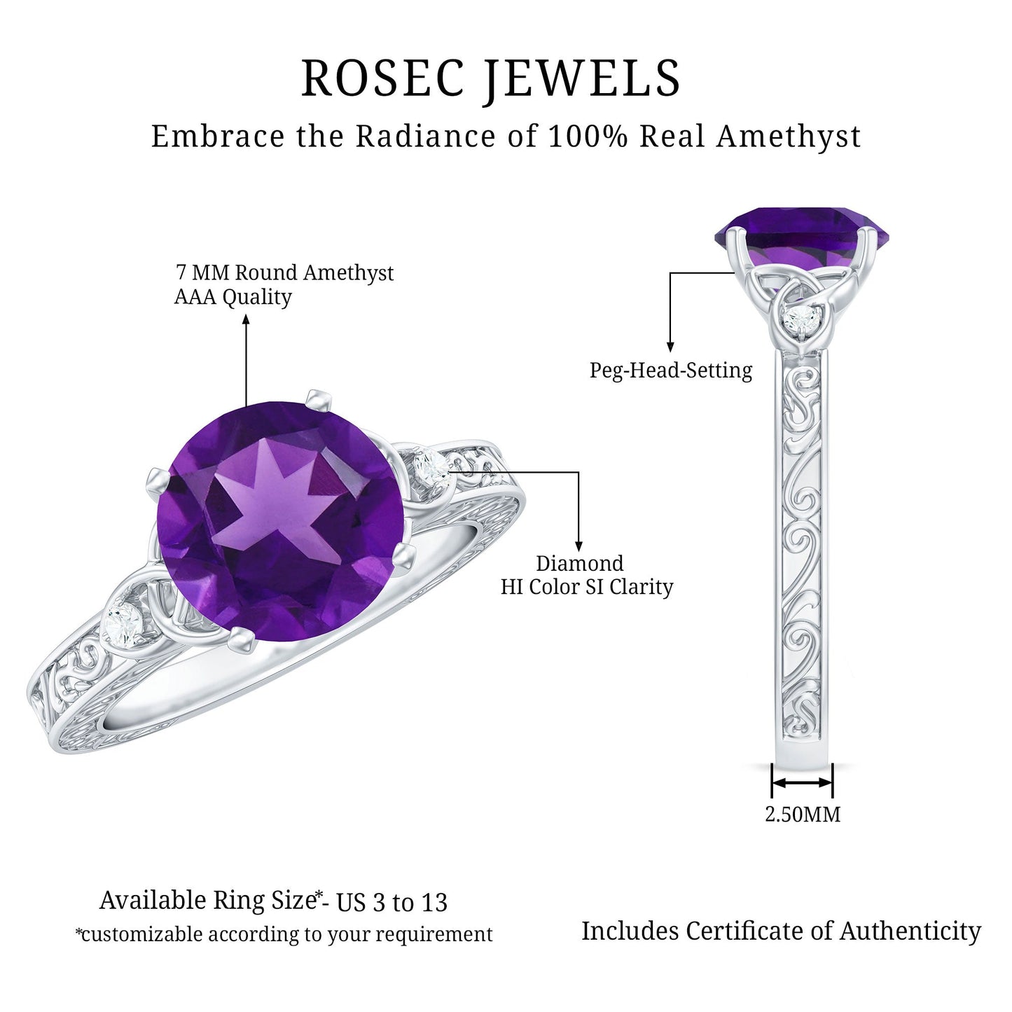 Real 1.2 Carat Amethyst Diamond Engagement Ring with Celtic Knot