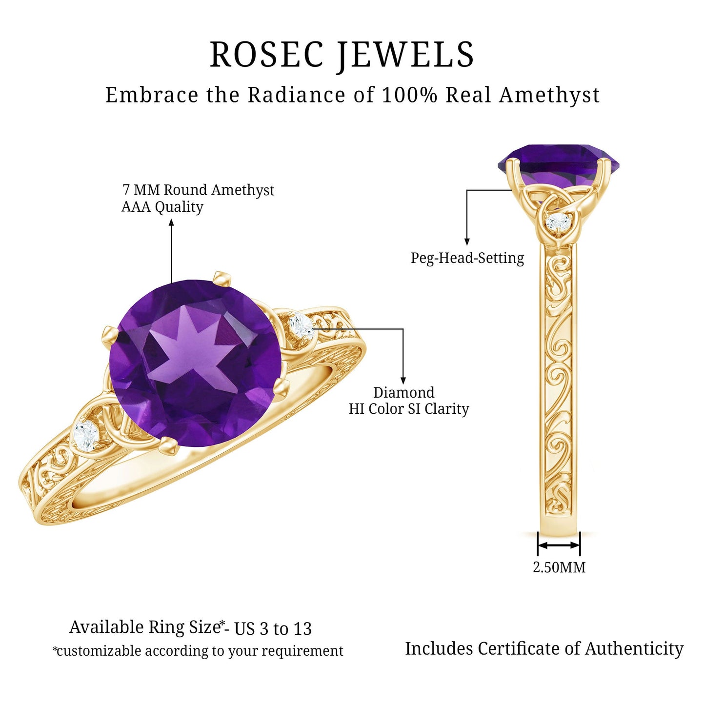 Real 1.2 Carat Amethyst Diamond Engagement Ring with Celtic Knot