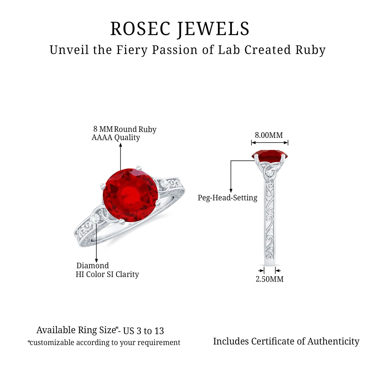 Solitaire Created Ruby Celtic Knot Ring with Diamond