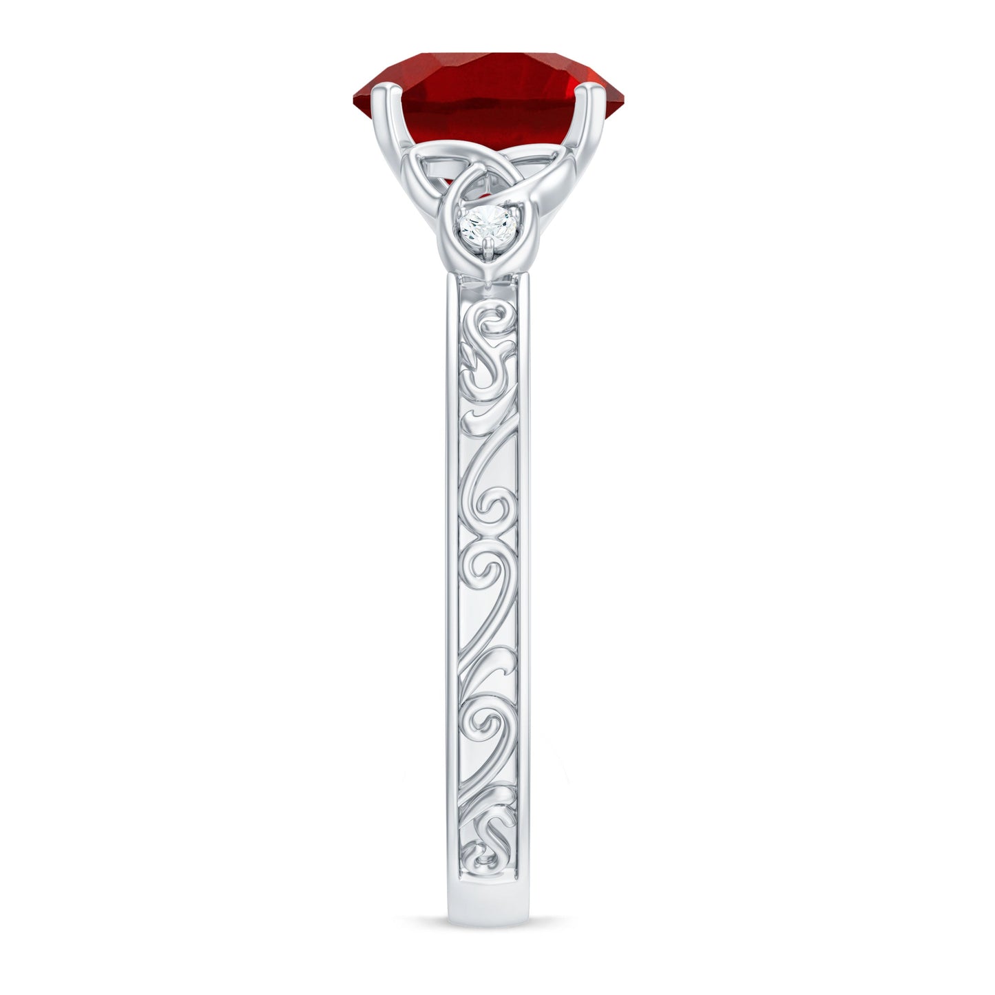 Solitaire Created Ruby Celtic Knot Ring with Diamond
