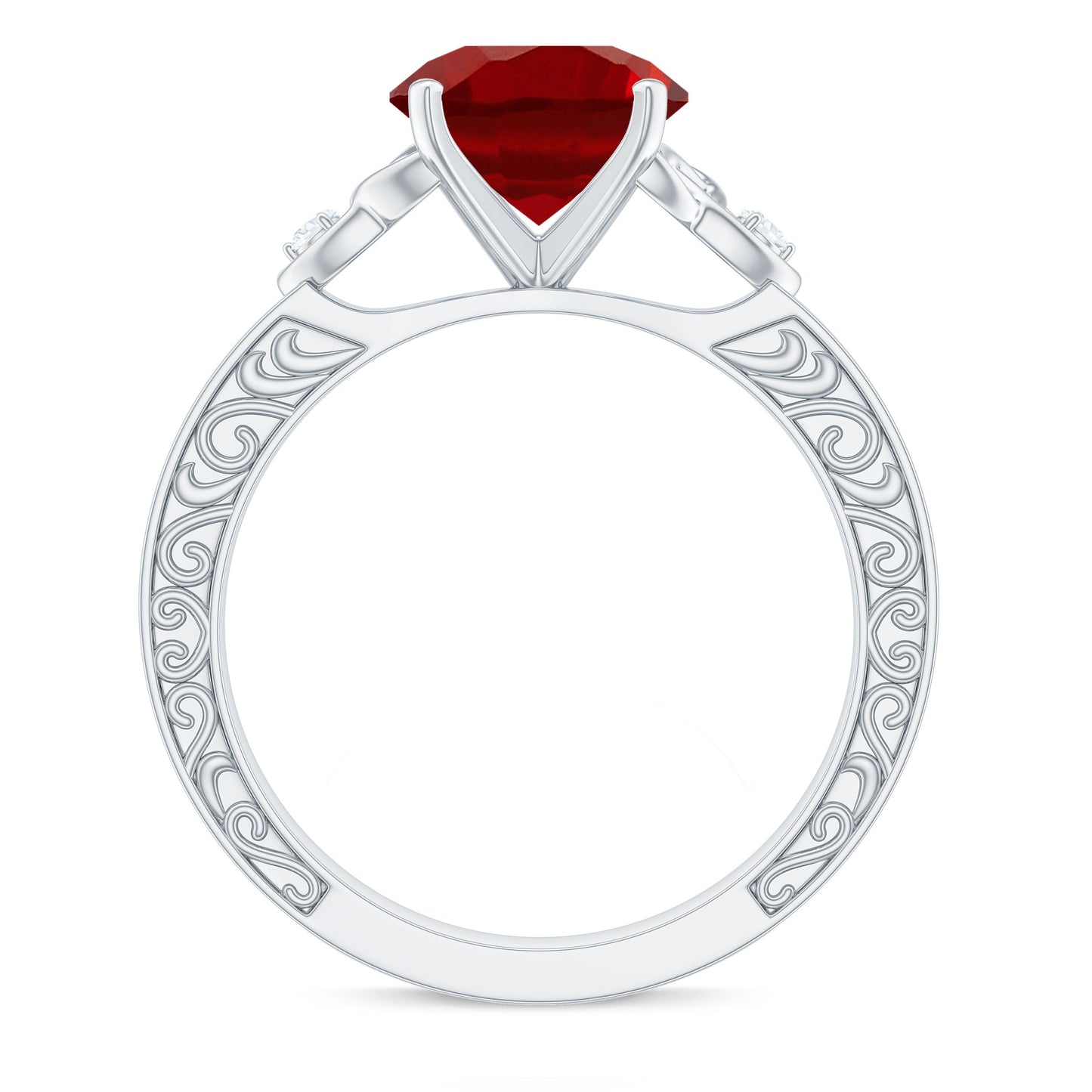 Solitaire Created Ruby Celtic Knot Ring with Diamond