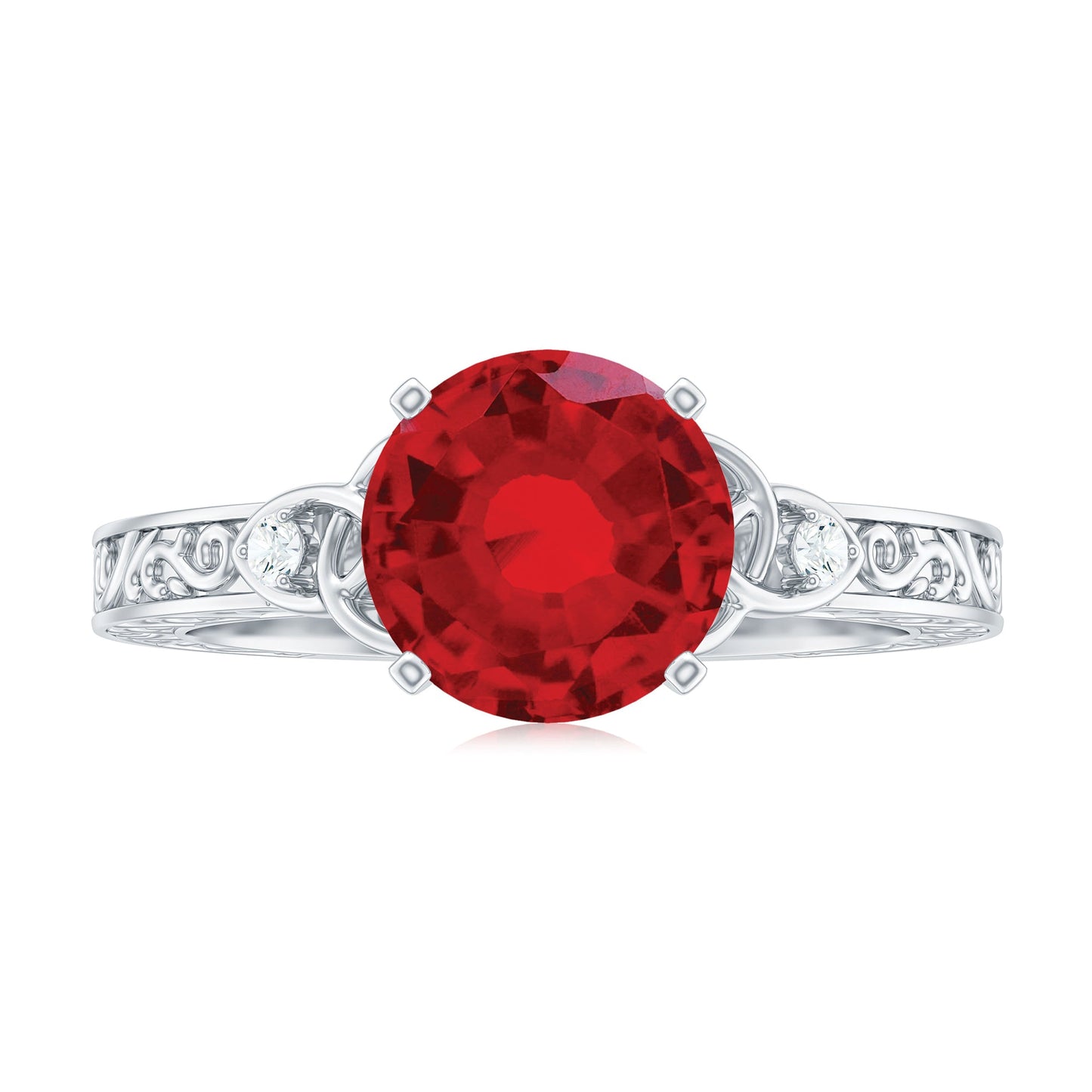 Solitaire Created Ruby Celtic Knot Ring with Diamond