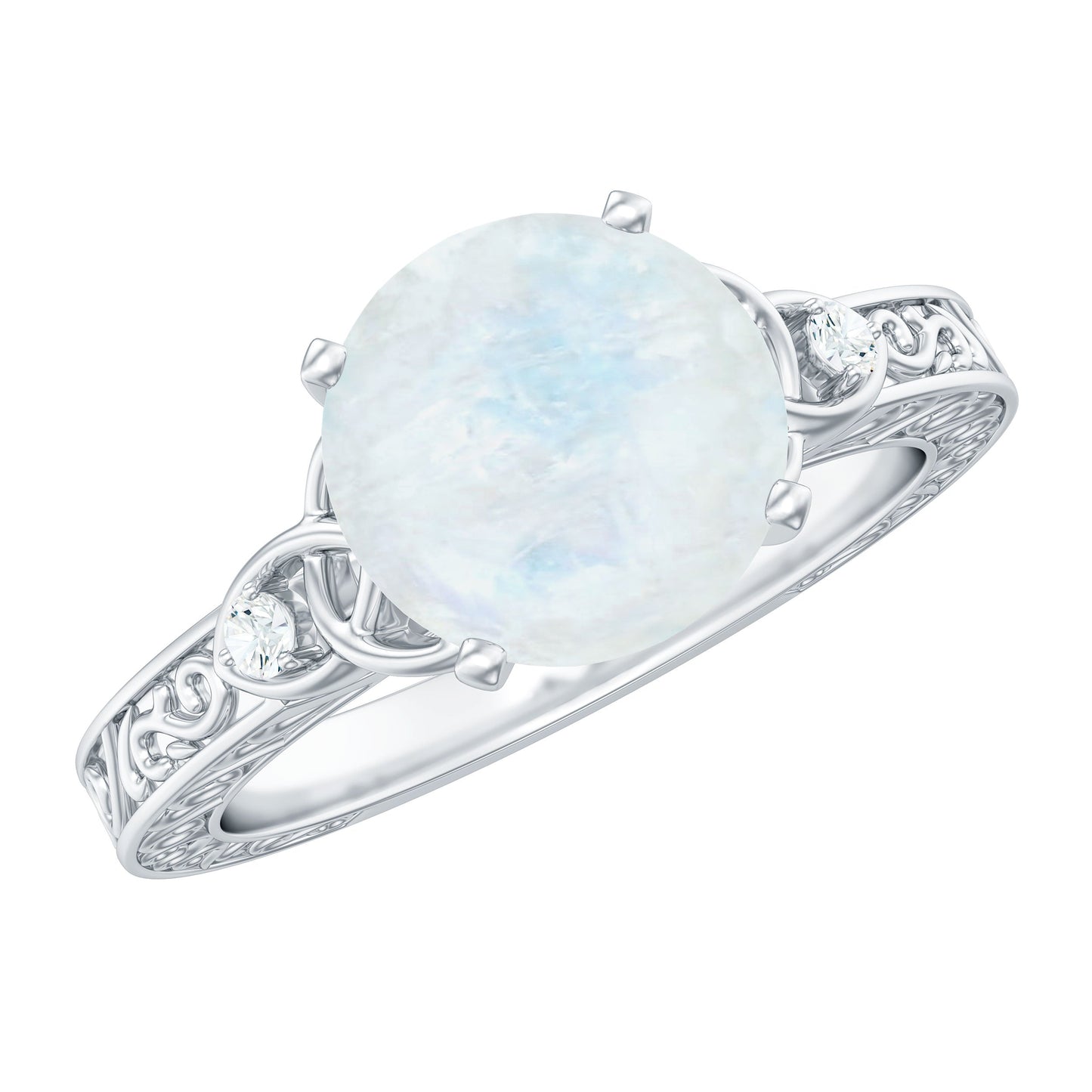 0.8 Carat Solitaire Moonstone Celtic Knot Ring with Diamond