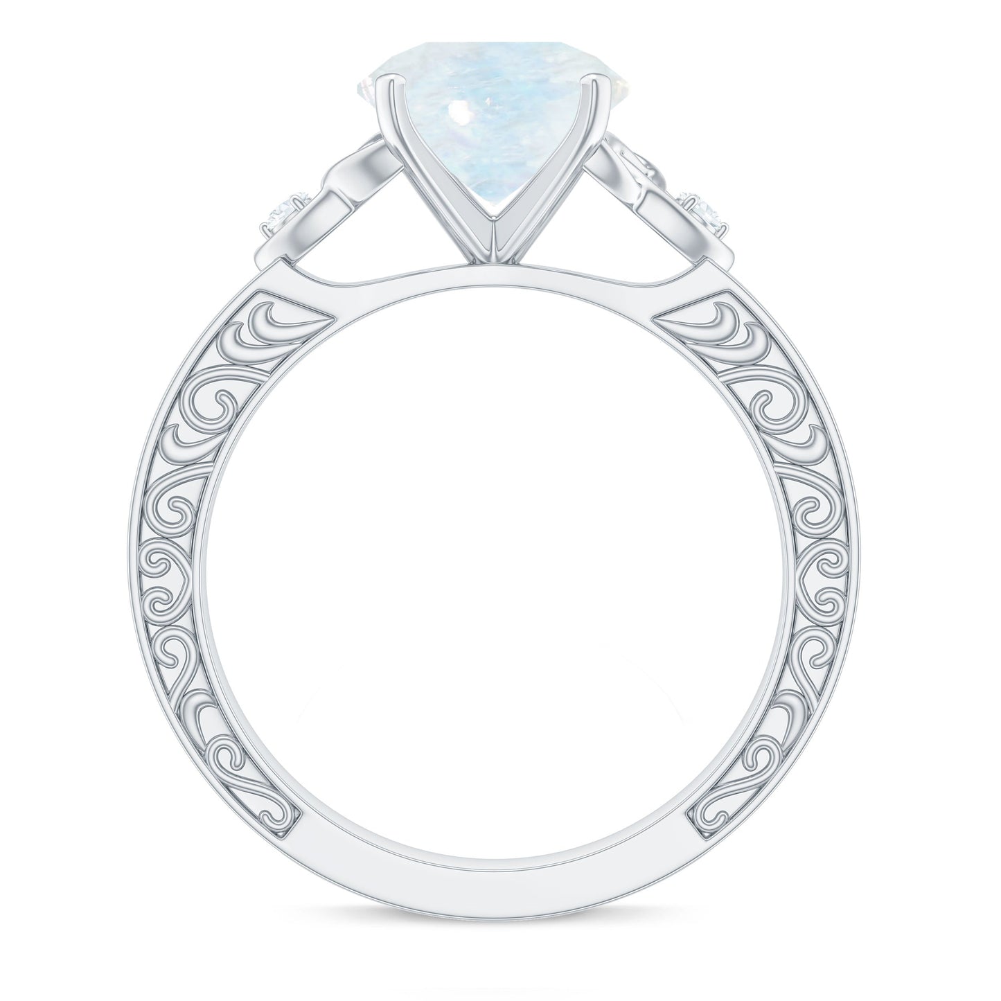 0.8 Carat Solitaire Moonstone Celtic Knot Ring with Diamond