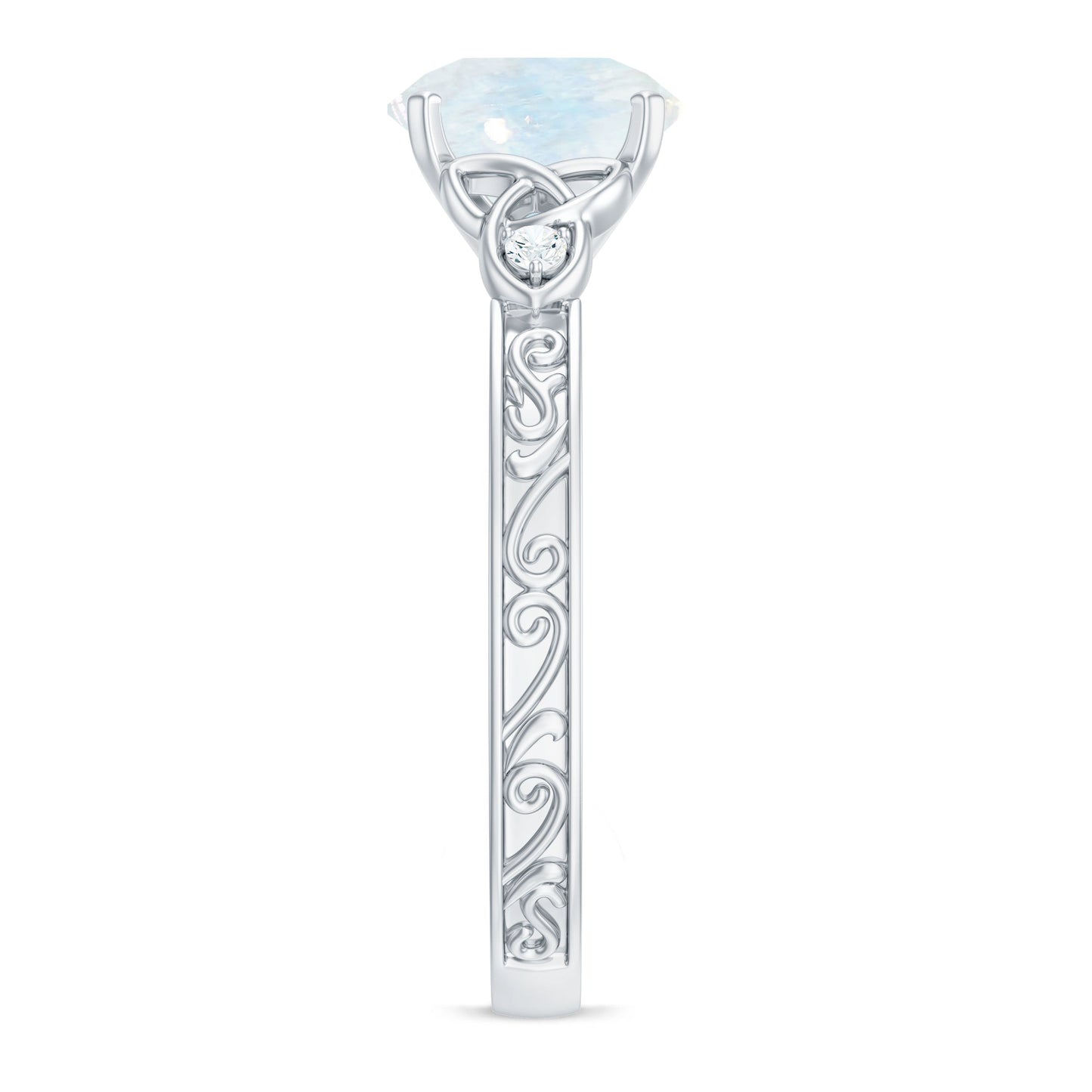 0.8 Carat Solitaire Moonstone Celtic Knot Ring with Diamond