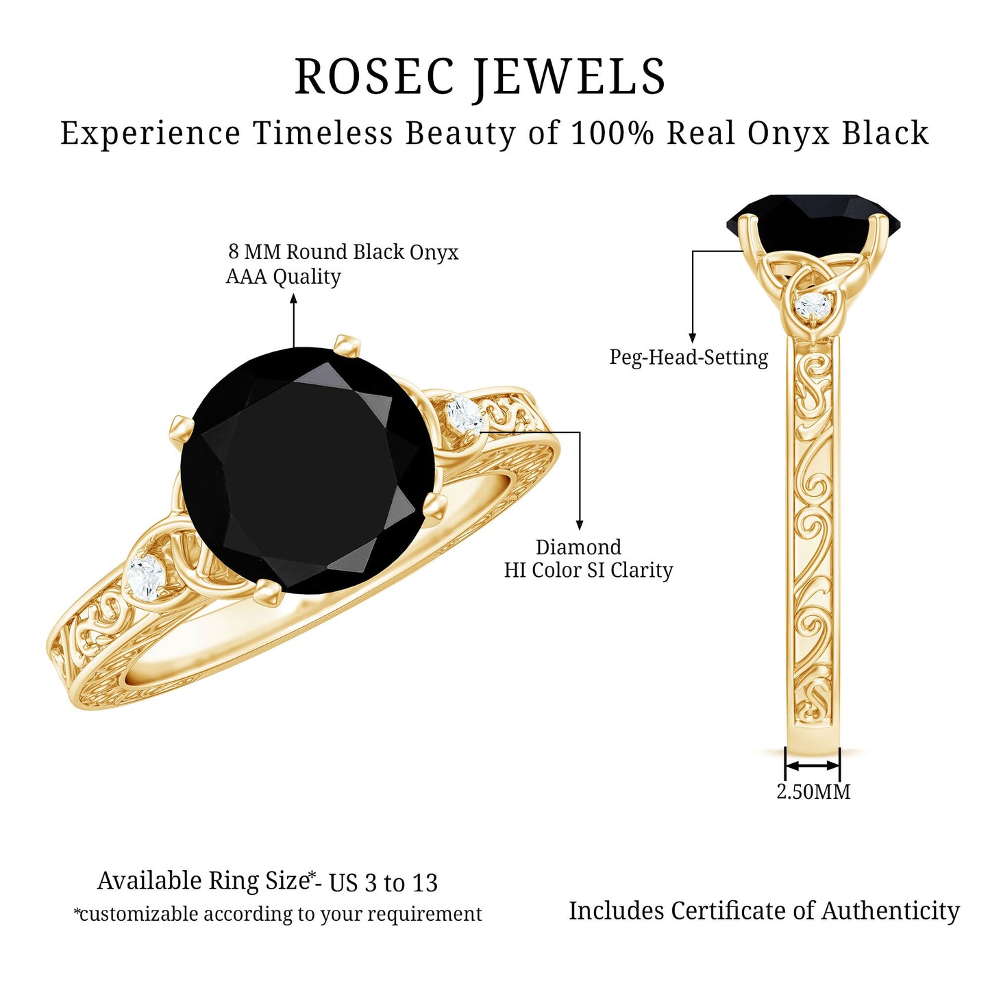 Vintage Inspired Black Onyx Celtic Engagement Ring with Diamond