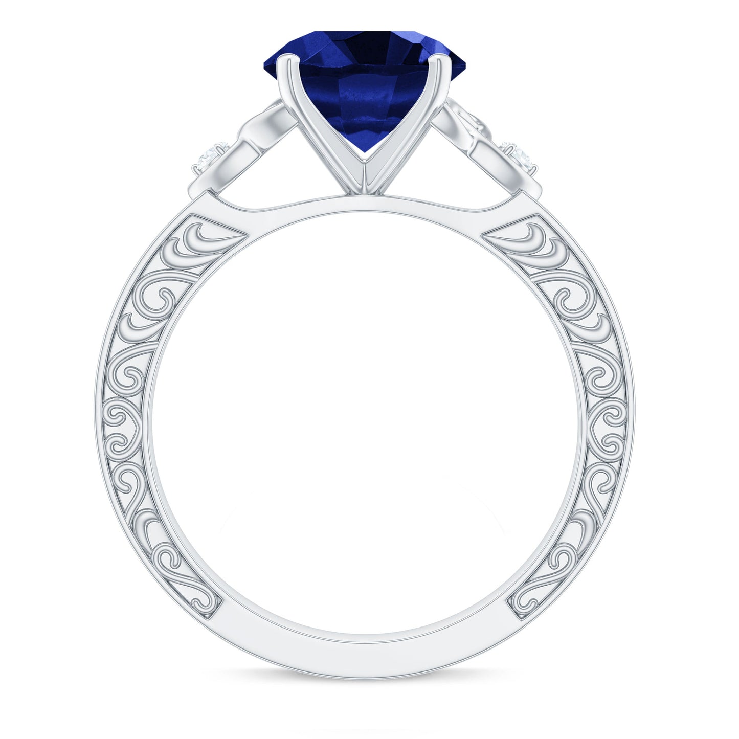 Certified 2.7 Carat Lab Grown Blue Sapphire Celtic Engagement Ring with Diamond