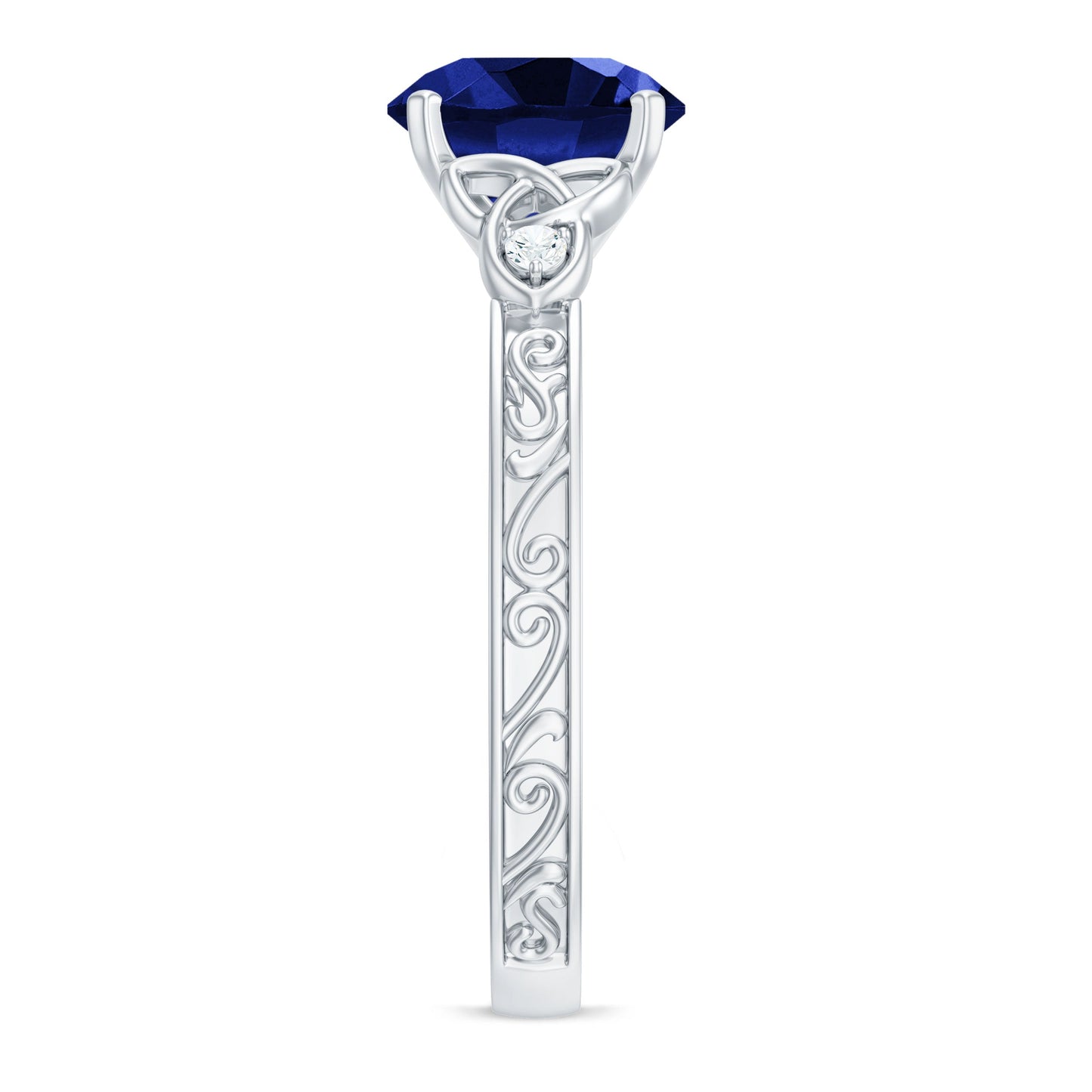 Certified 2.7 Carat Lab Grown Blue Sapphire Celtic Engagement Ring with Diamond