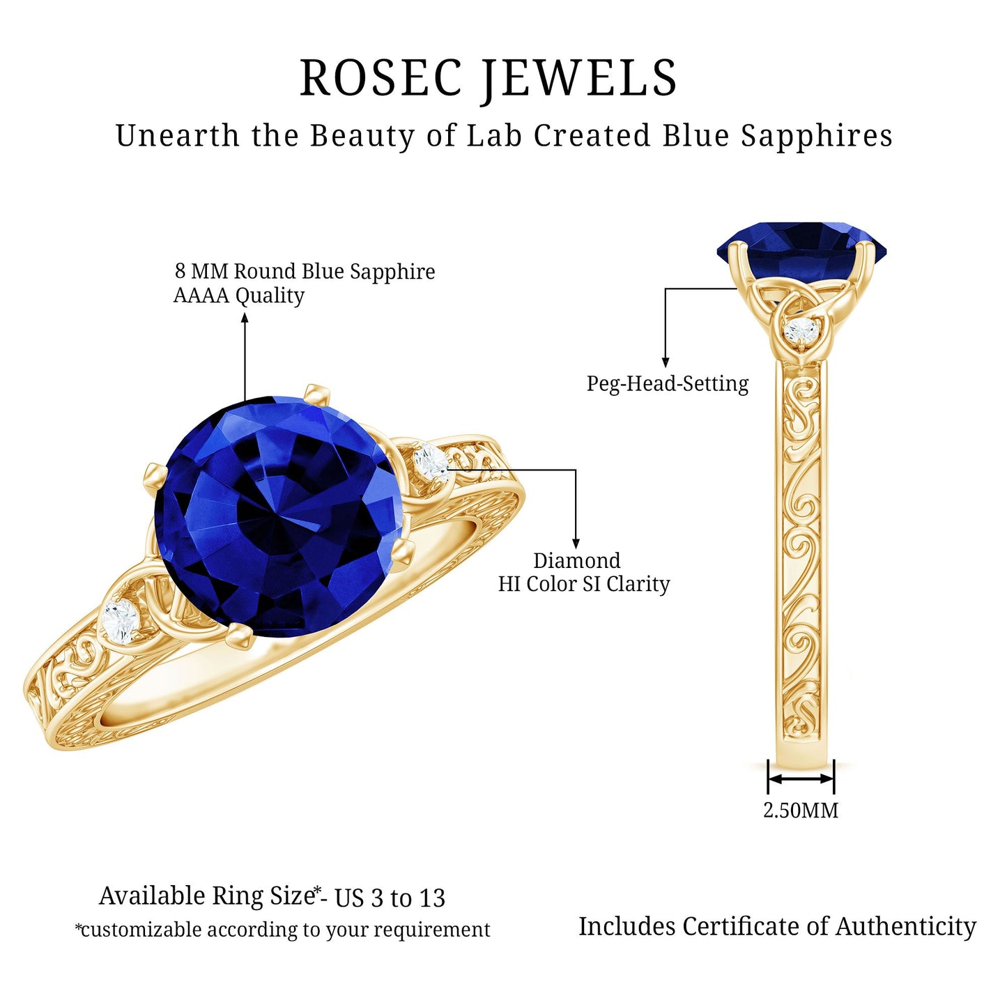 Certified 2.7 Carat Lab Grown Blue Sapphire Celtic Engagement Ring with Diamond