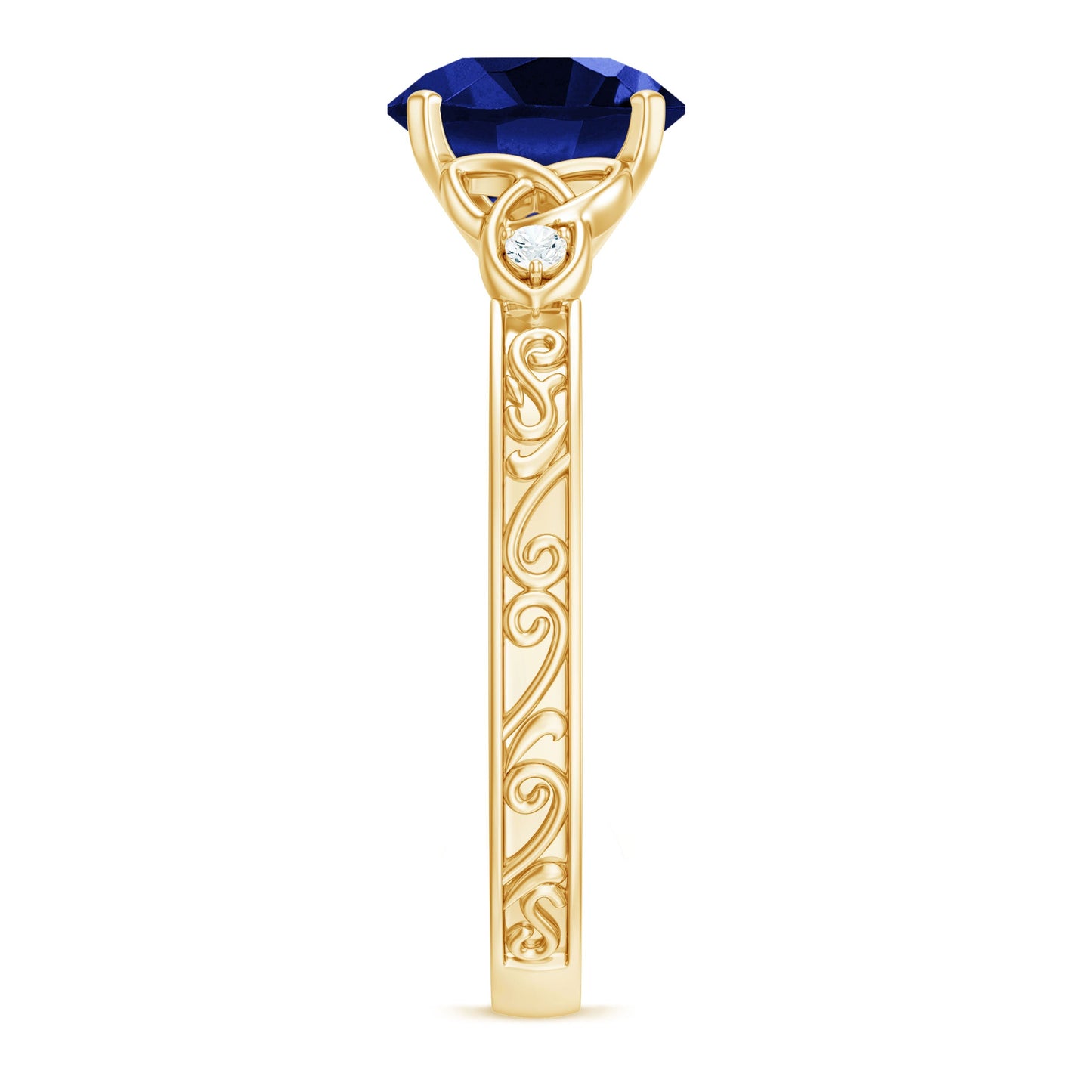 Certified 2.7 Carat Lab Grown Blue Sapphire Celtic Engagement Ring with Diamond