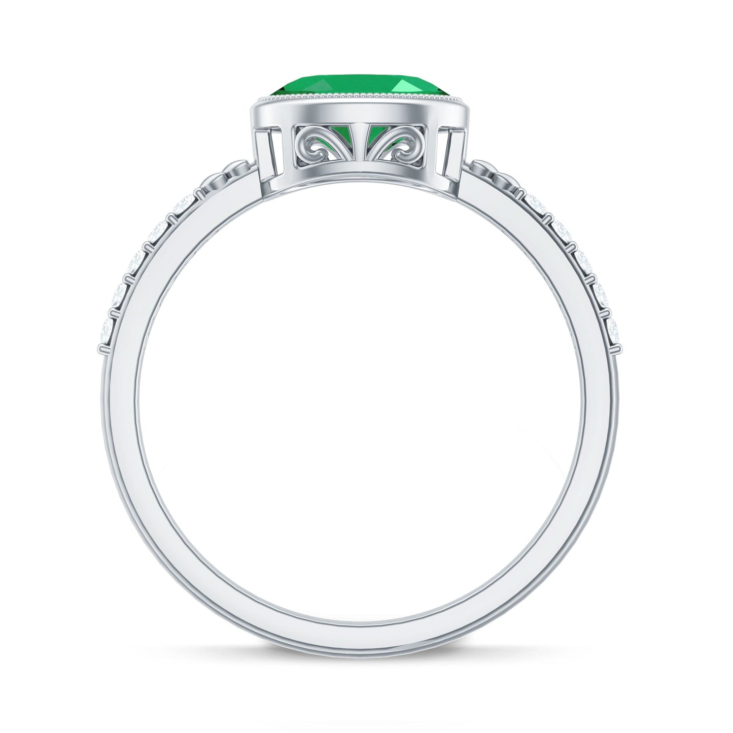 Natural Oval Shape Emerald East West Engagement Ring with Diamond