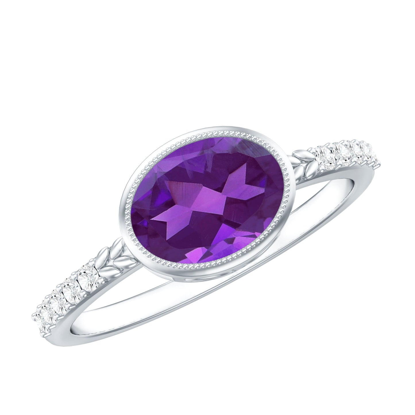 Oval Amethyst Solitaire Engagement Ring with Diamond