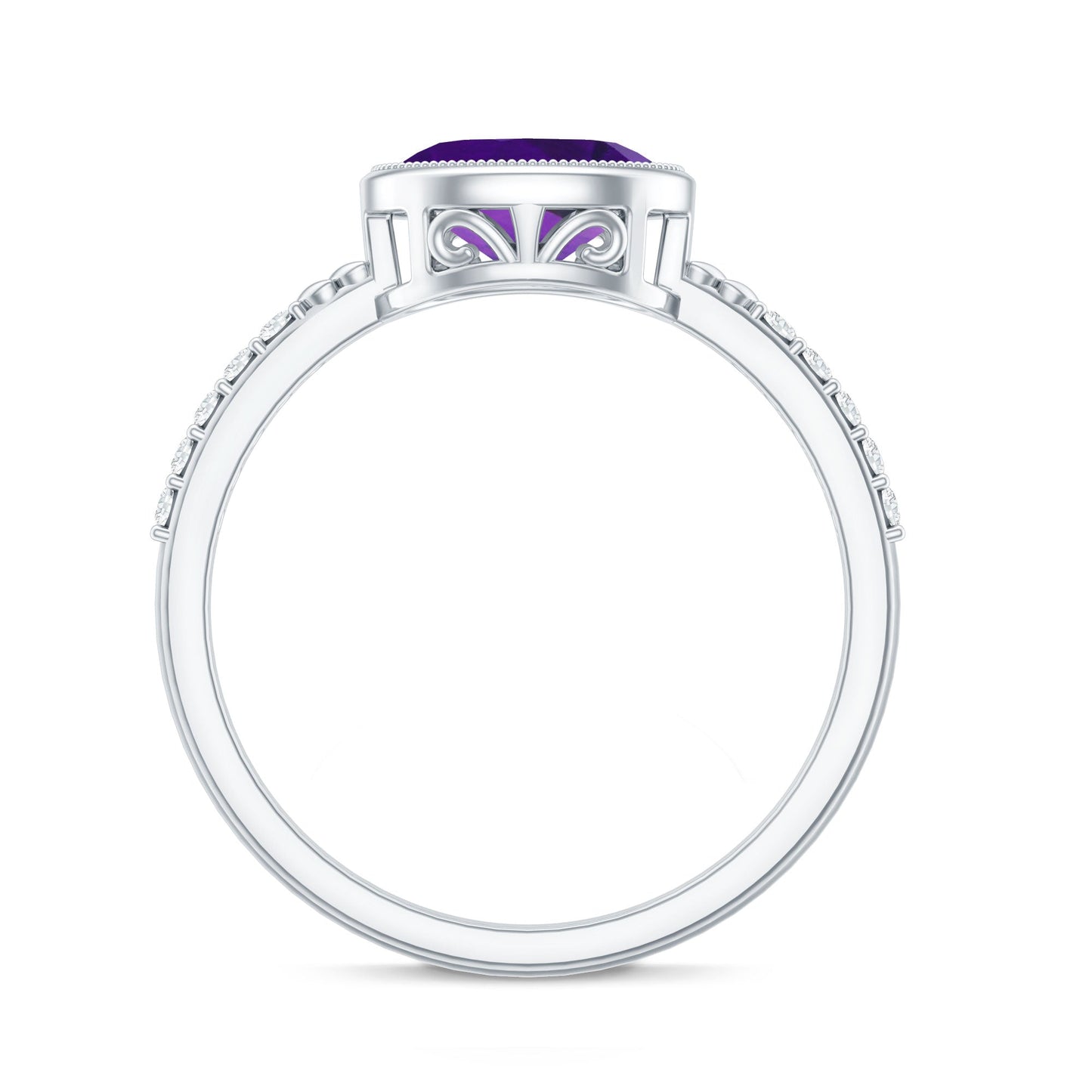 Oval Amethyst Solitaire Engagement Ring with Diamond