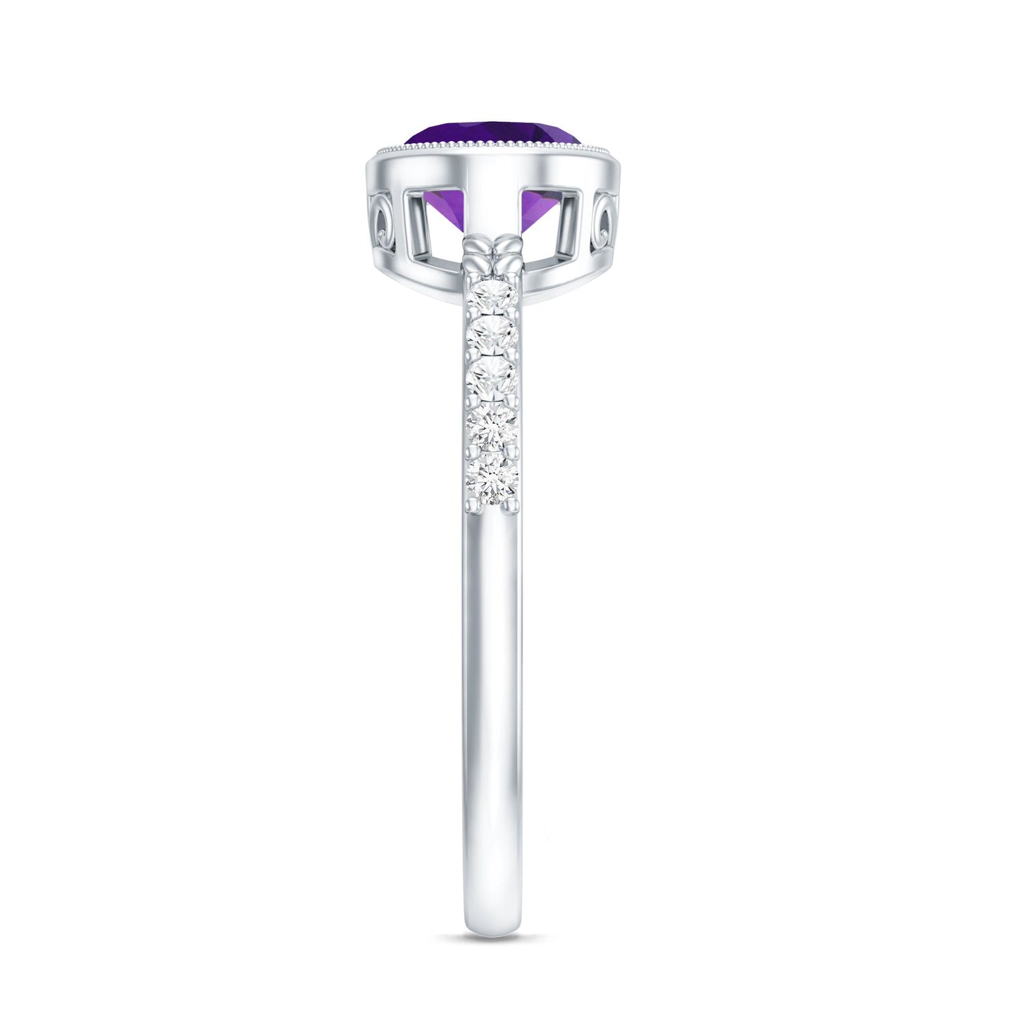 Oval Amethyst Solitaire Engagement Ring with Diamond