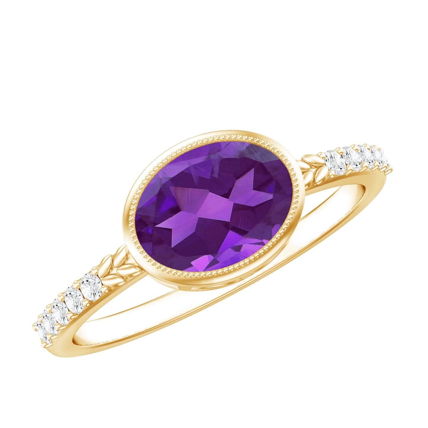 Oval Amethyst Solitaire Engagement Ring with Diamond