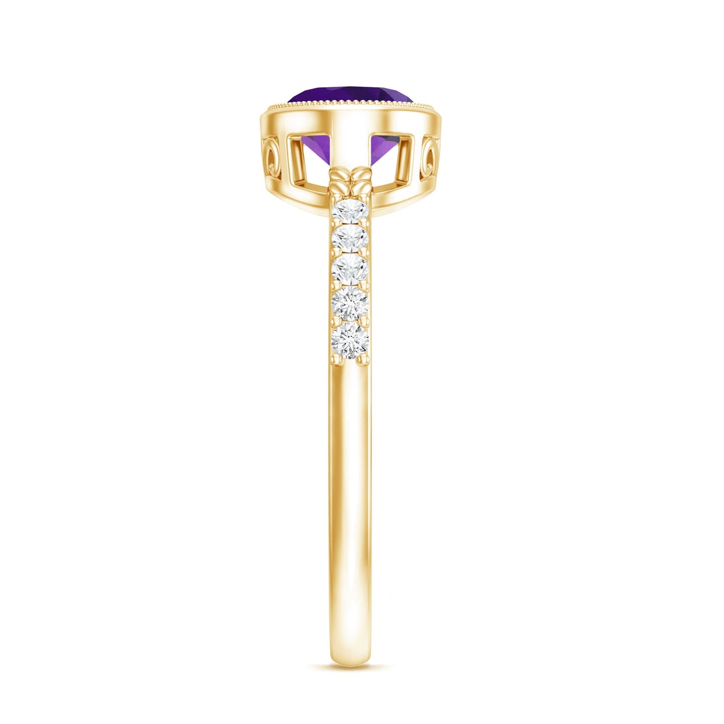 Oval Amethyst Solitaire Engagement Ring with Diamond