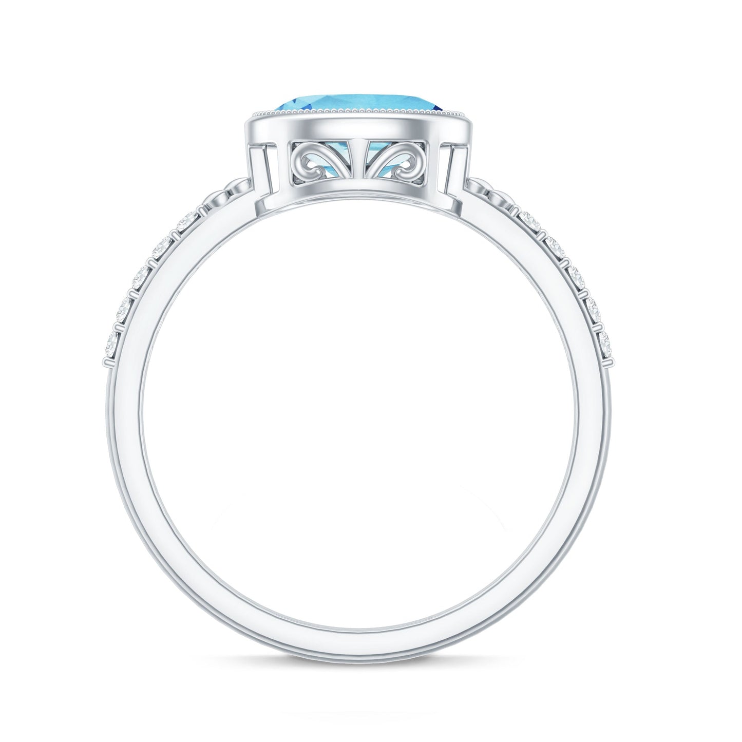 Natural Aquamarine Diamond Oval Engagement Ring in East West Style
