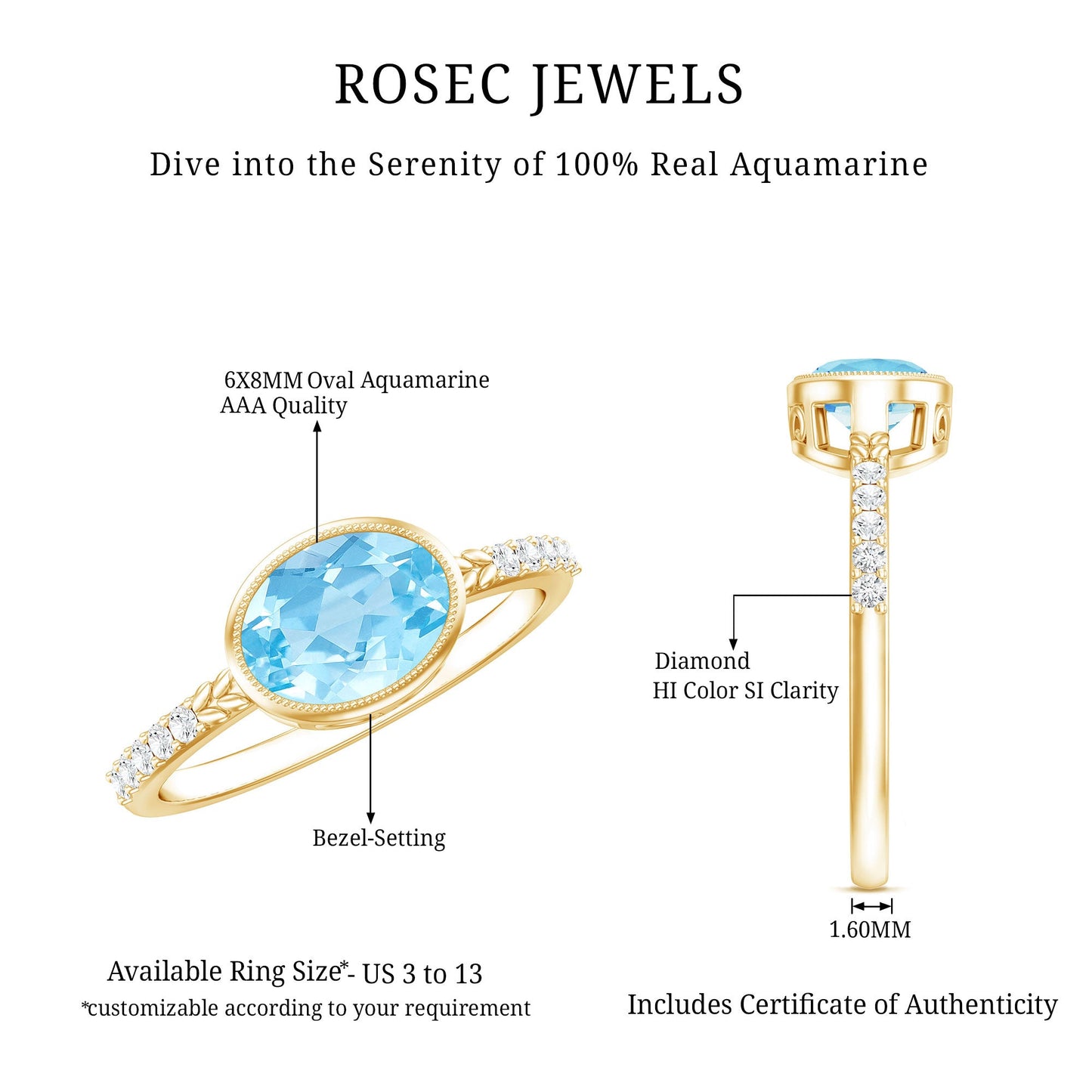 Natural Aquamarine Diamond Oval Engagement Ring in East West Style