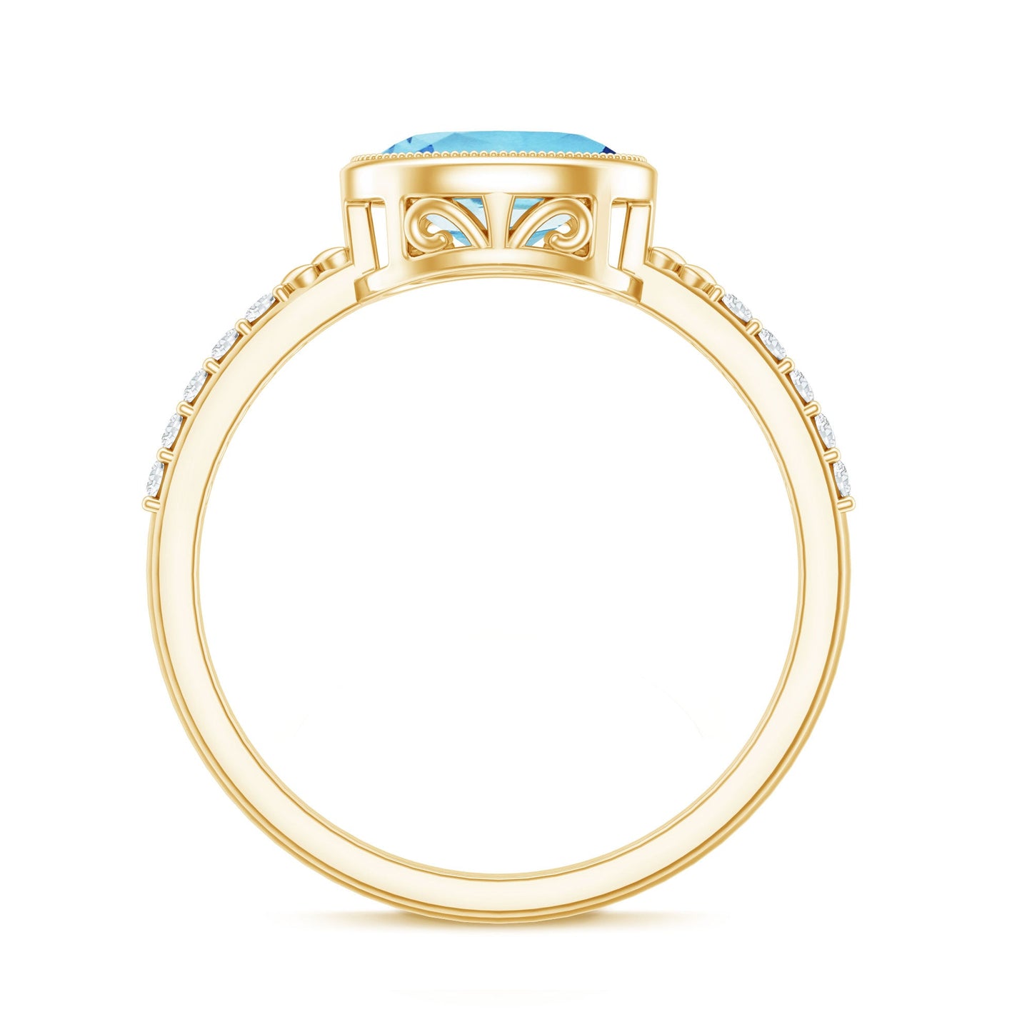Natural Aquamarine Diamond Oval Engagement Ring in East West Style