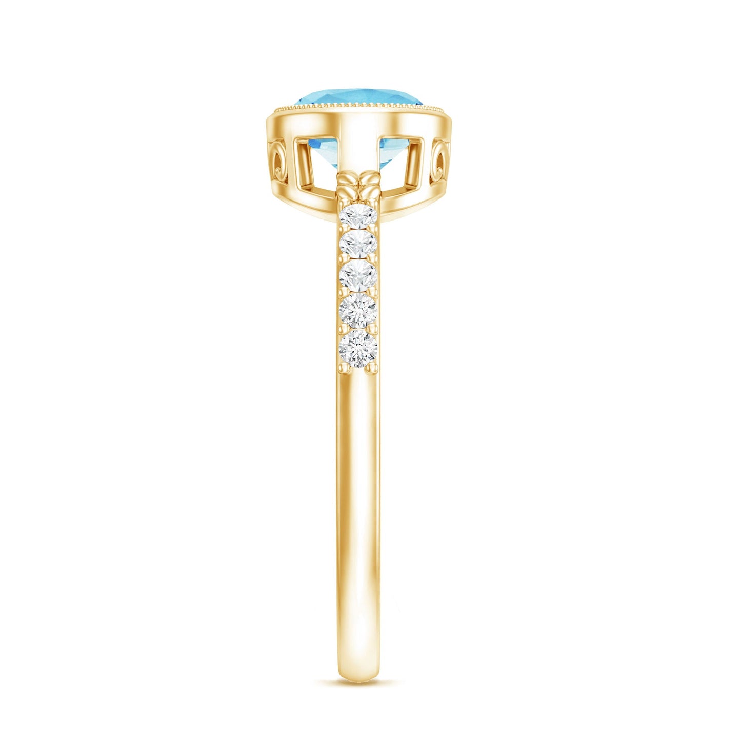 Natural Aquamarine Diamond Oval Engagement Ring in East West Style